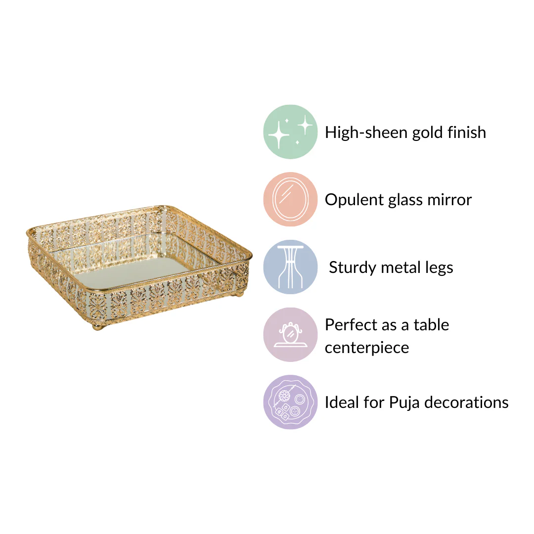 Square Decorative Mirror Tray Gold Large - Image 6