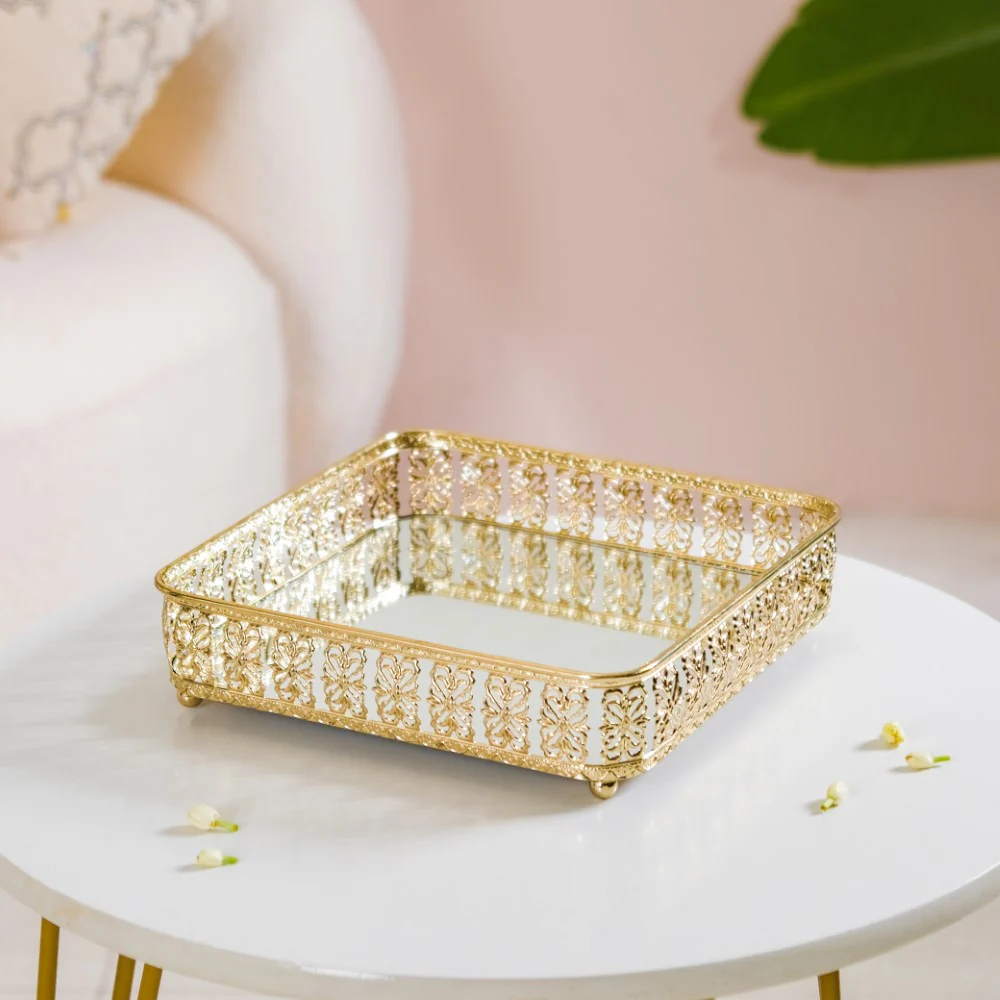 Square Decorative Mirror Tray Gold Large - Image 8