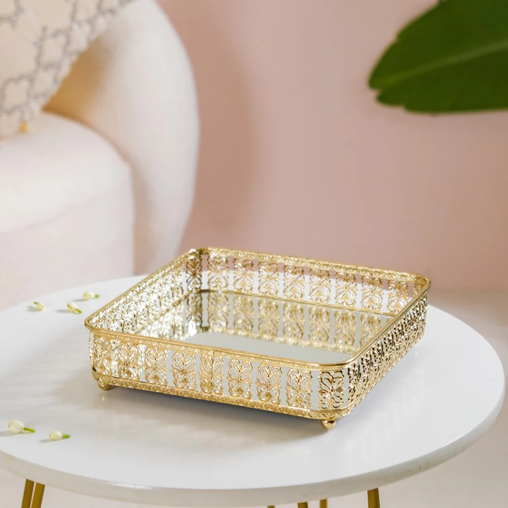 Square Decorative Mirror Tray Gold Large - Image 9