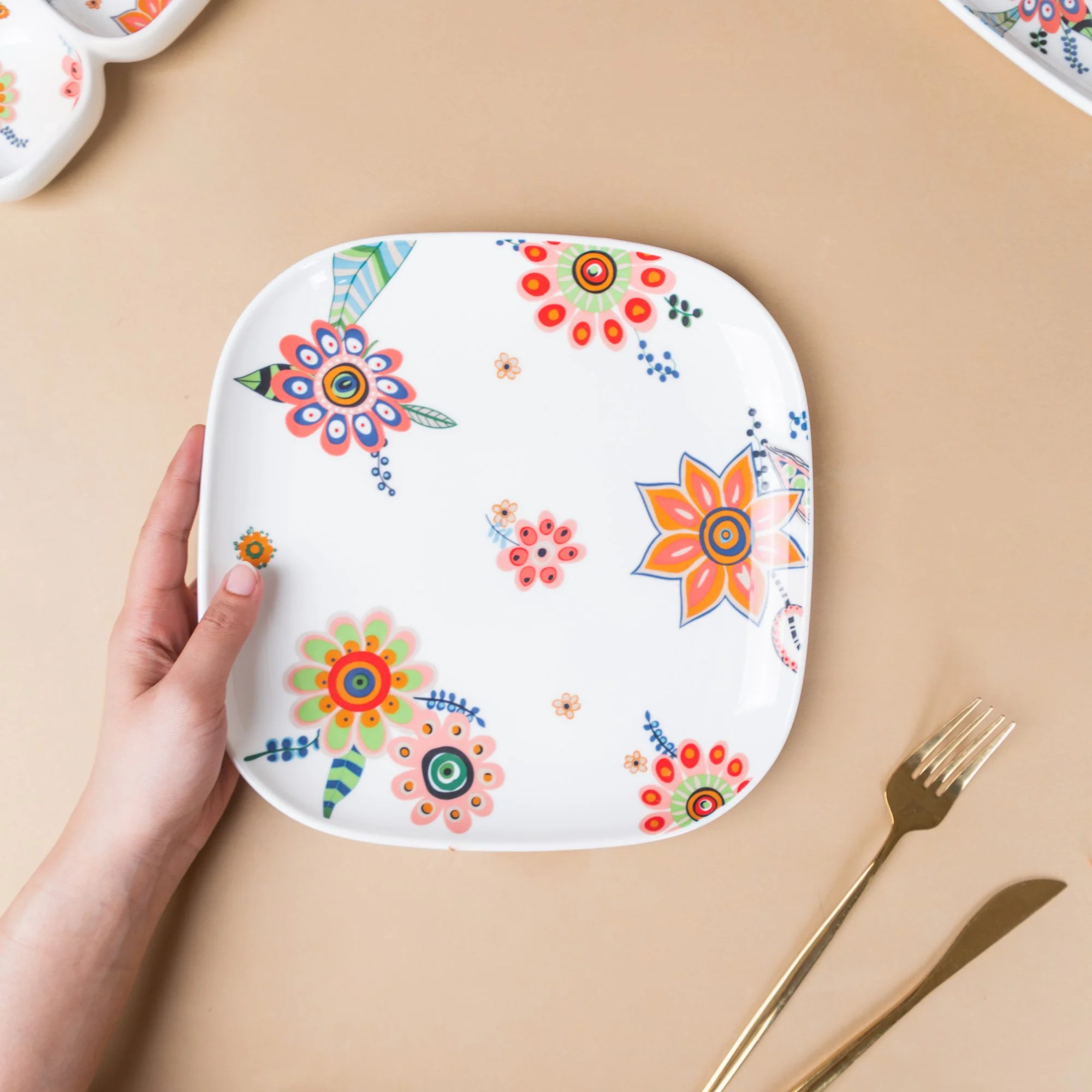 Square Dinner Plate Floral - Image 6