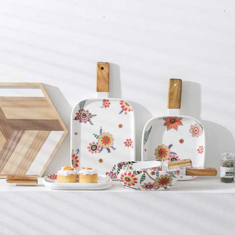 Square Floral Plate with Handle - Image 7