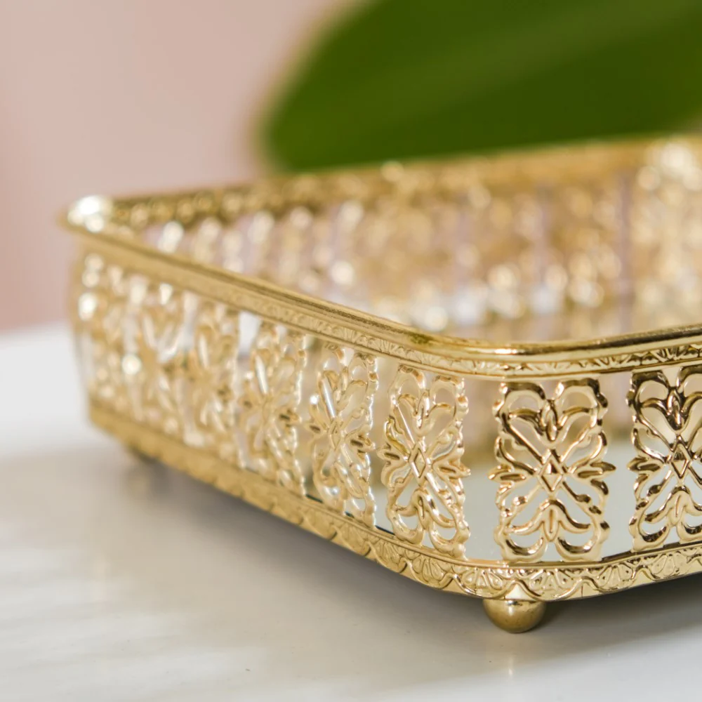 Square Gifting Tray With Mirror Gold Small - Image 7