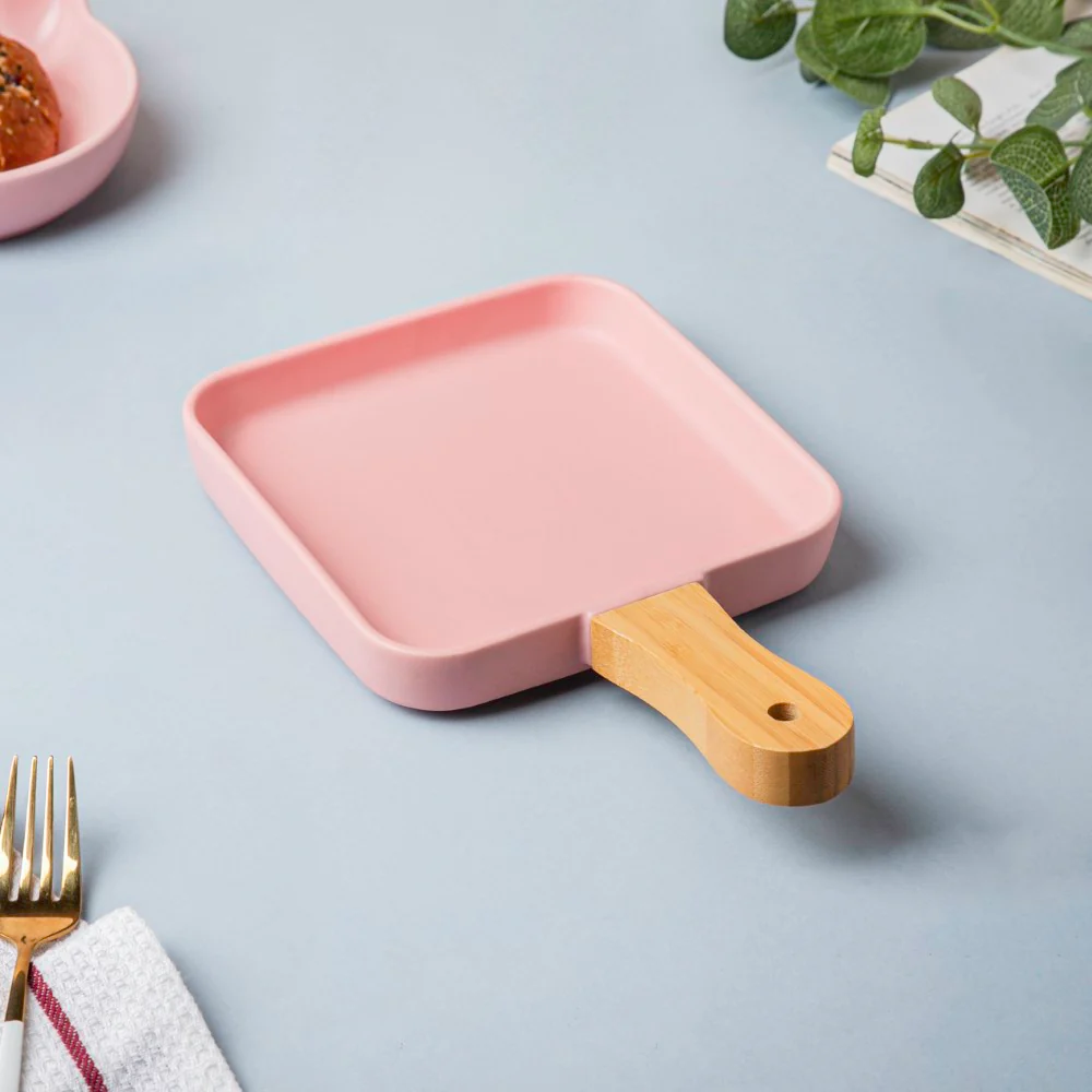 Square Plate With Wooden Handle