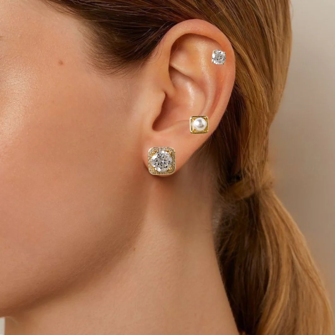 Square Sparkle Studs Set Of 3 - Image 2
