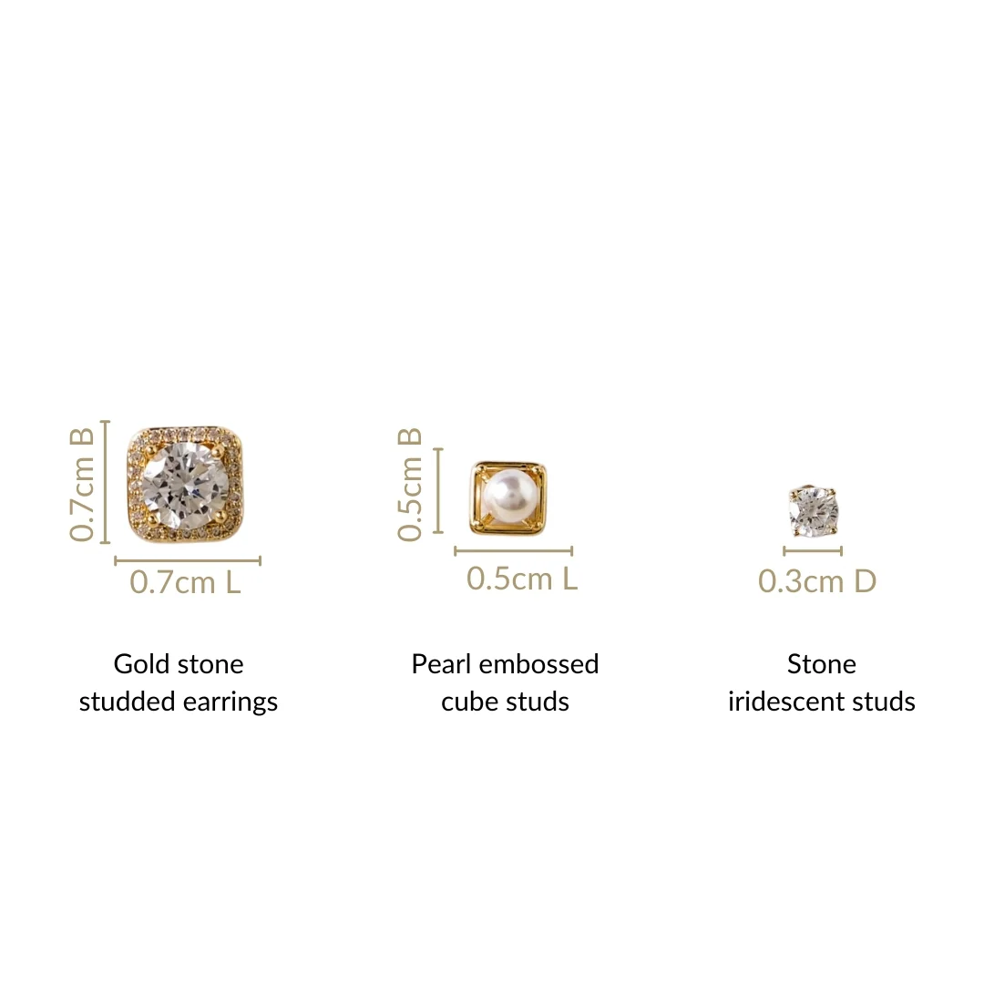 Square Sparkle Studs Set Of 3 - Image 3