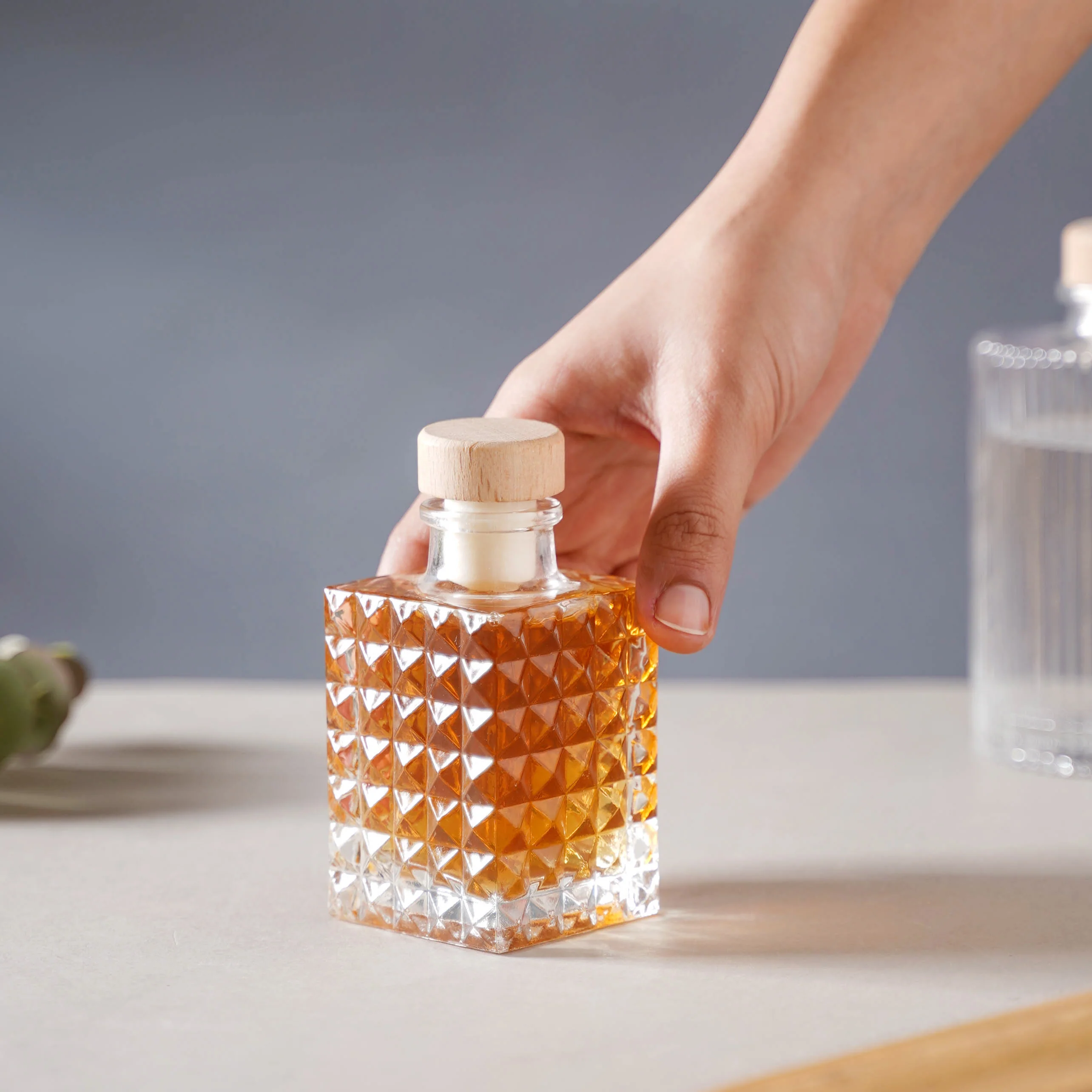 Square Textured Cork Glass Bottle - Image 2