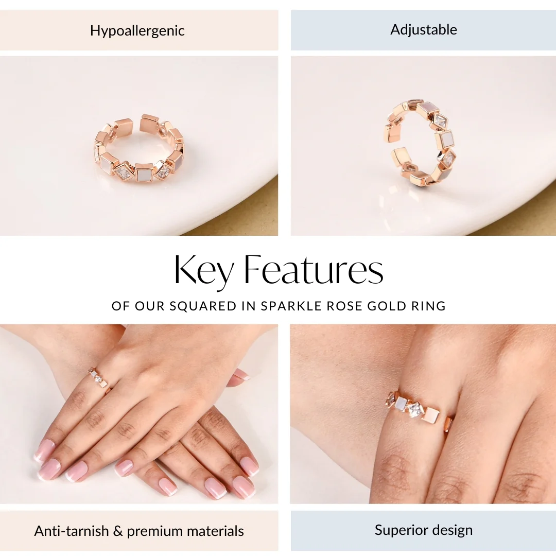 Squared In Sparkle Rose Gold Ring - Image 4