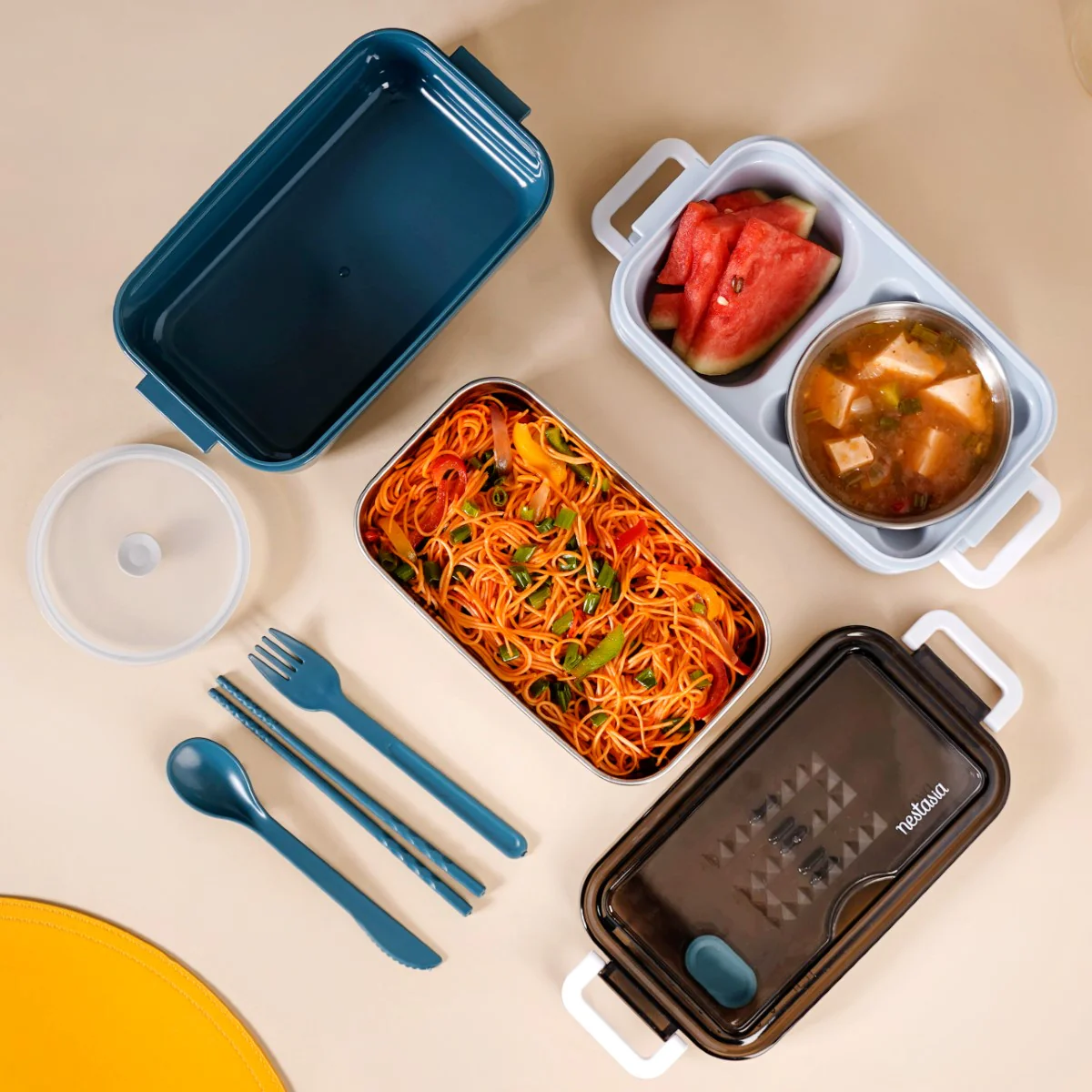 Stackable Insulated Lunch Box With Cutlery Blue 1050ml - Image 12