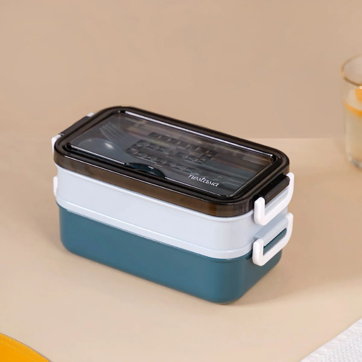 Stackable Insulated Lunch Box With Cutlery Blue 1050ml - Image 2