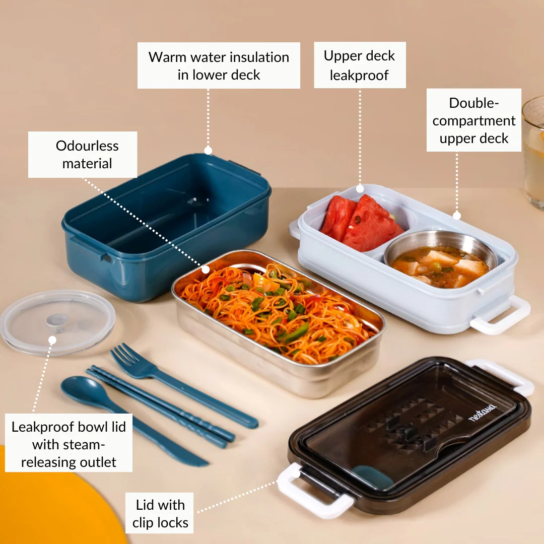 Stackable Insulated Lunch Box With Cutlery Blue 1050ml - Image 5