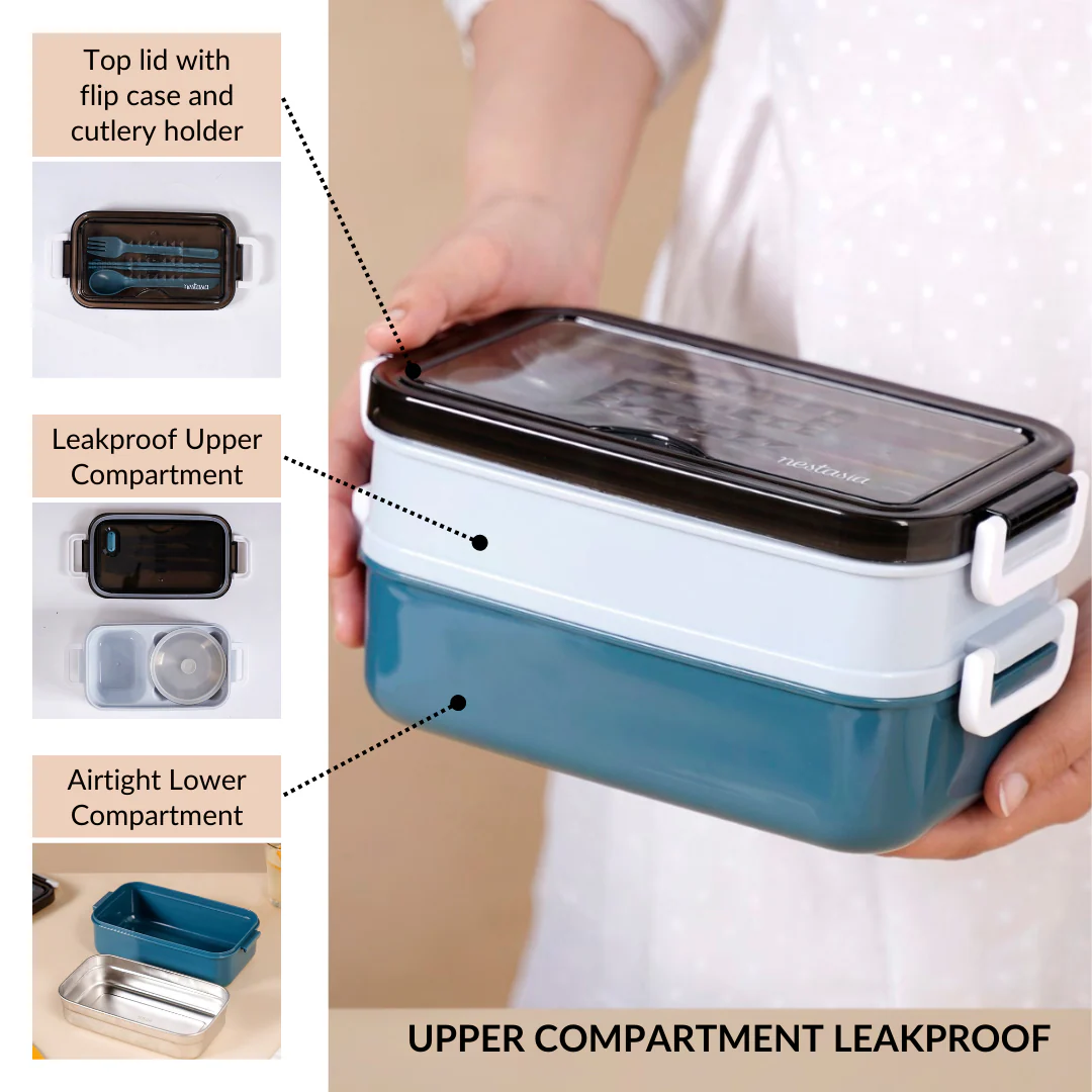 Stackable Insulated Lunch Box With Cutlery Blue 1050ml - Image 6
