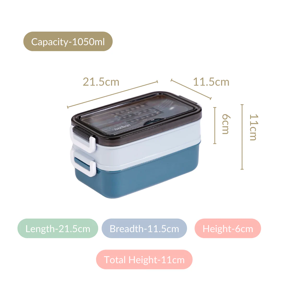 Stackable Insulated Lunch Box With Cutlery Blue 1050ml - Image 7