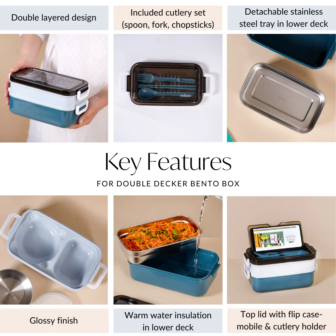 Stackable Insulated Lunch Box With Cutlery Blue 1050ml - Image 8