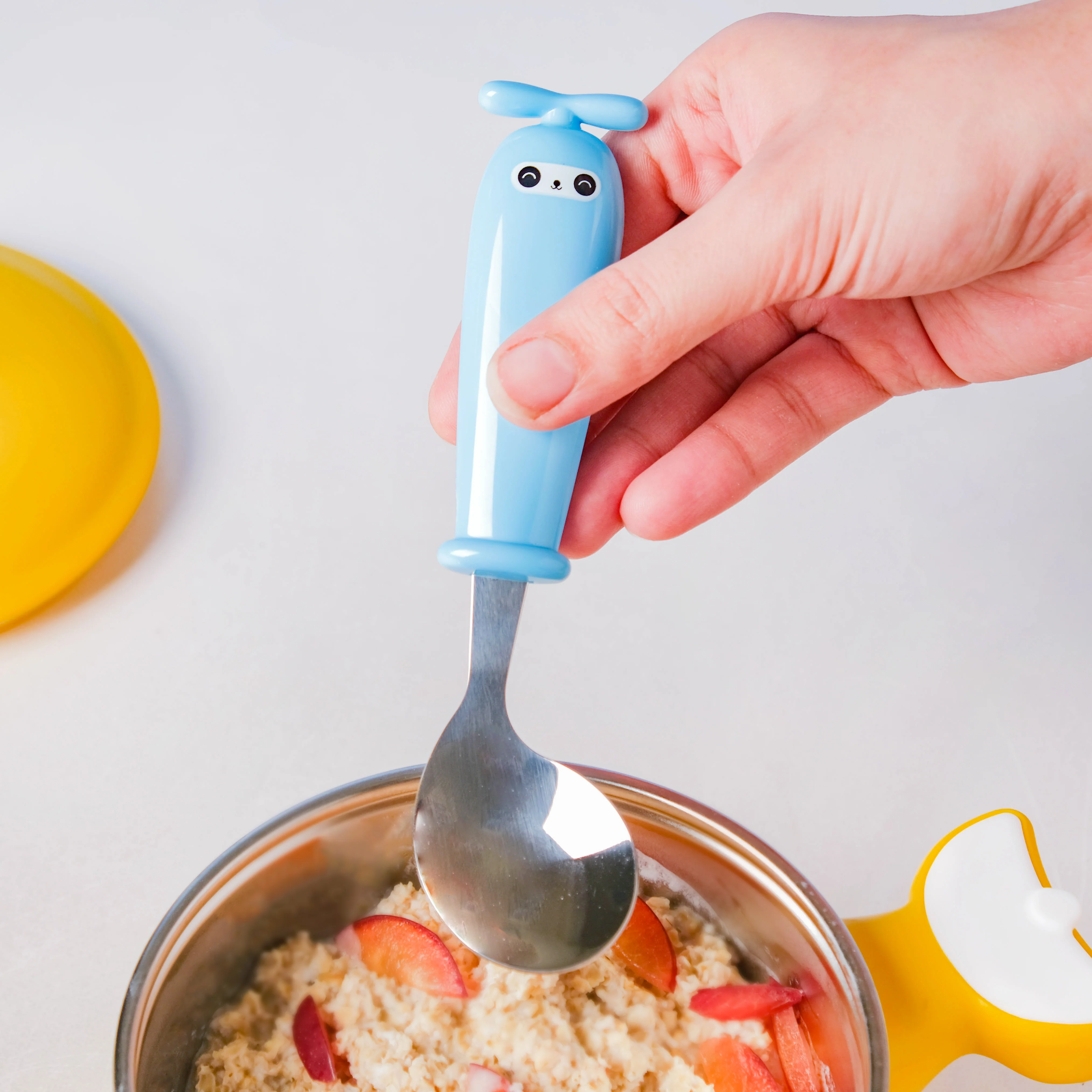 Stainless Steel Kids Feeding Spoon Blue - Image 2