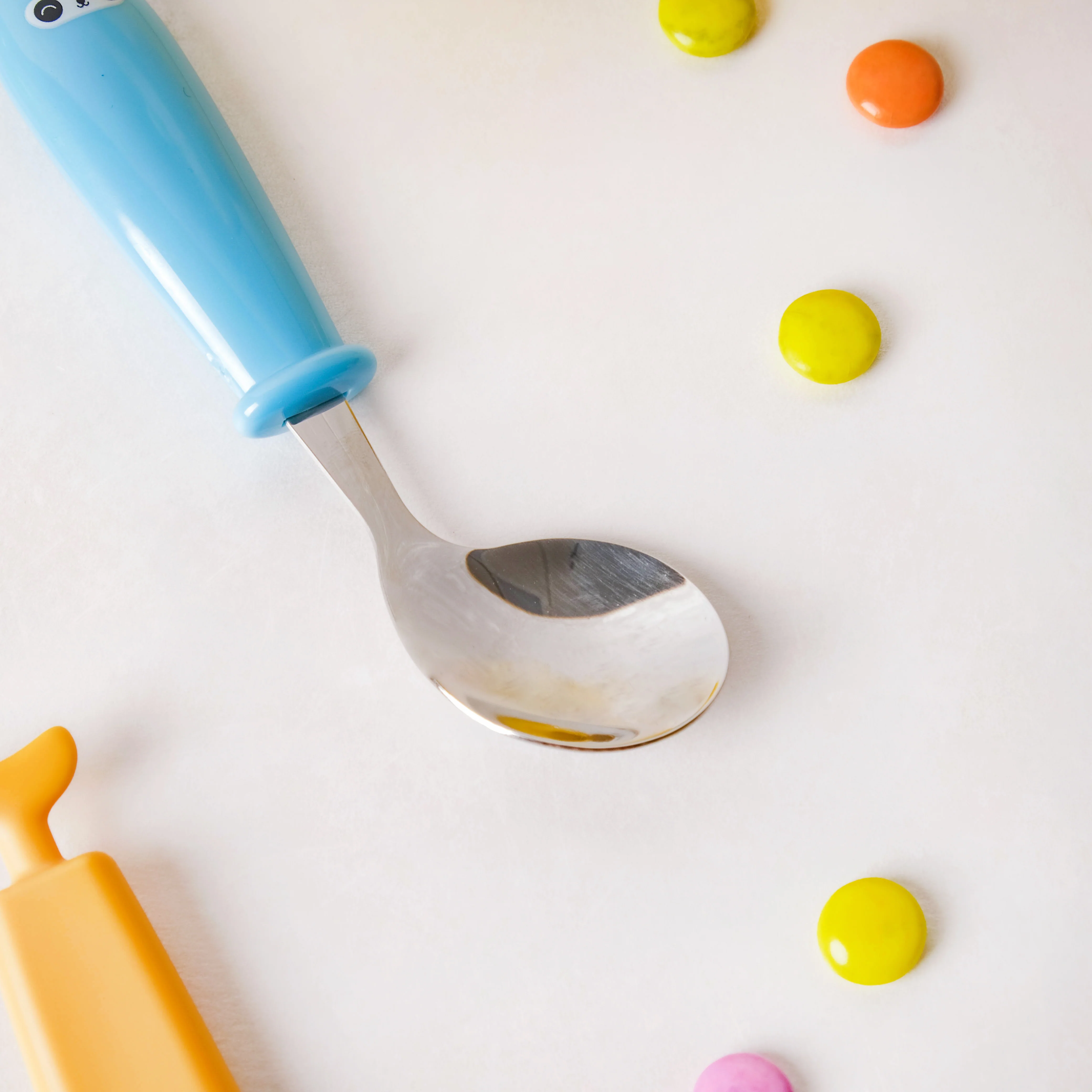 Stainless Steel Kids Feeding Spoon Blue - Image 5