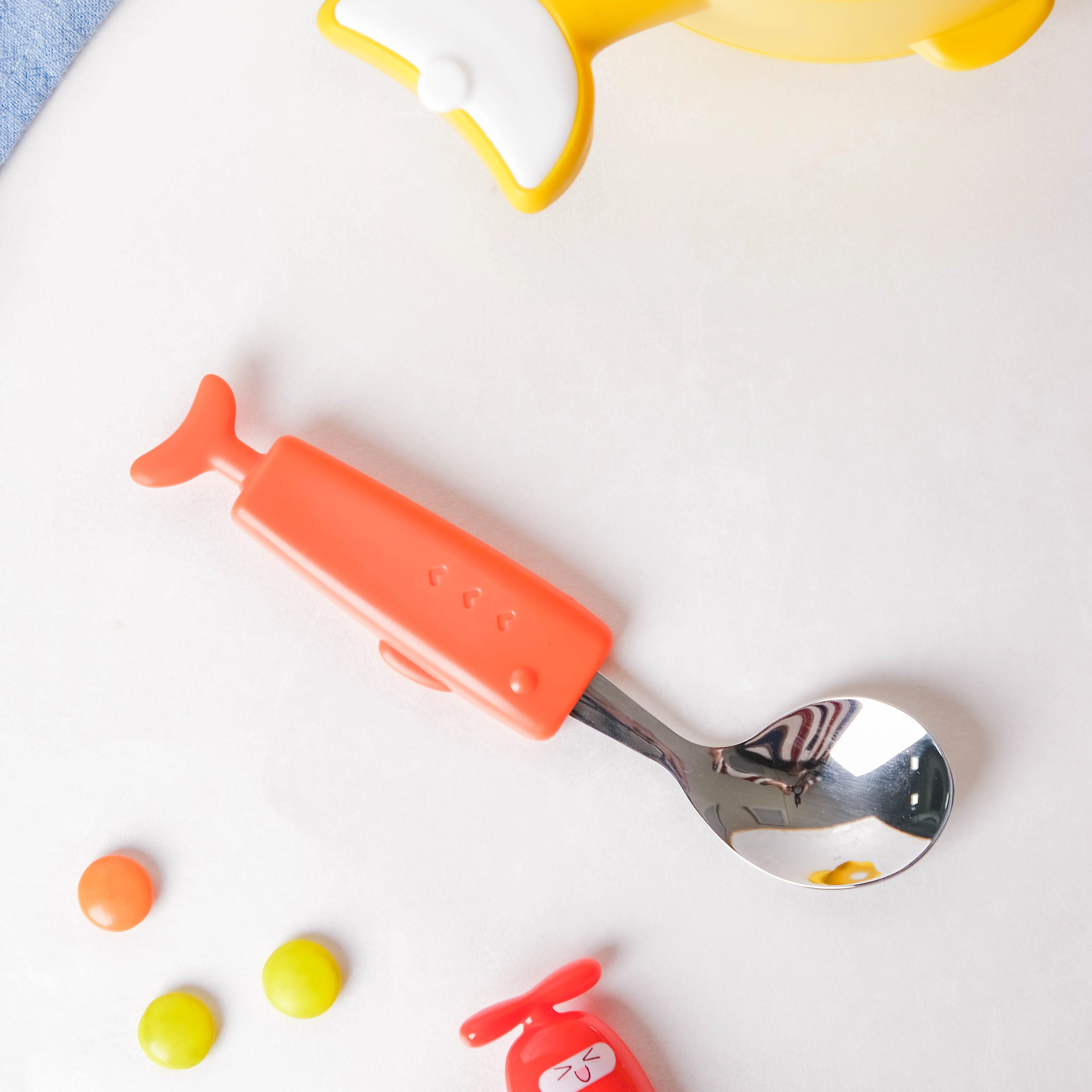 Stainless Steel Kids Feeding Spoon Orange - Image 3