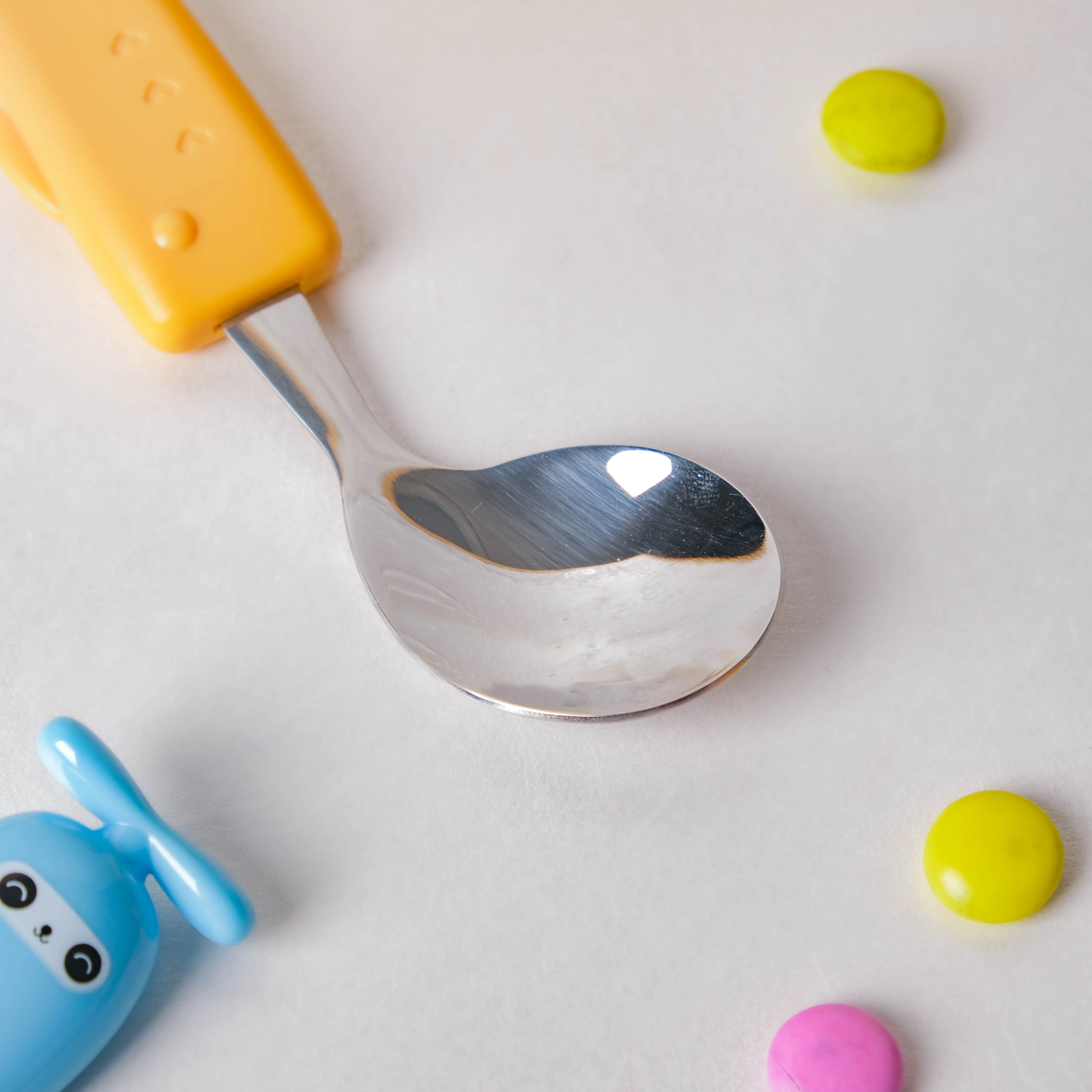 Stainless Steel Kids Feeding Spoon Yellow - Image 6