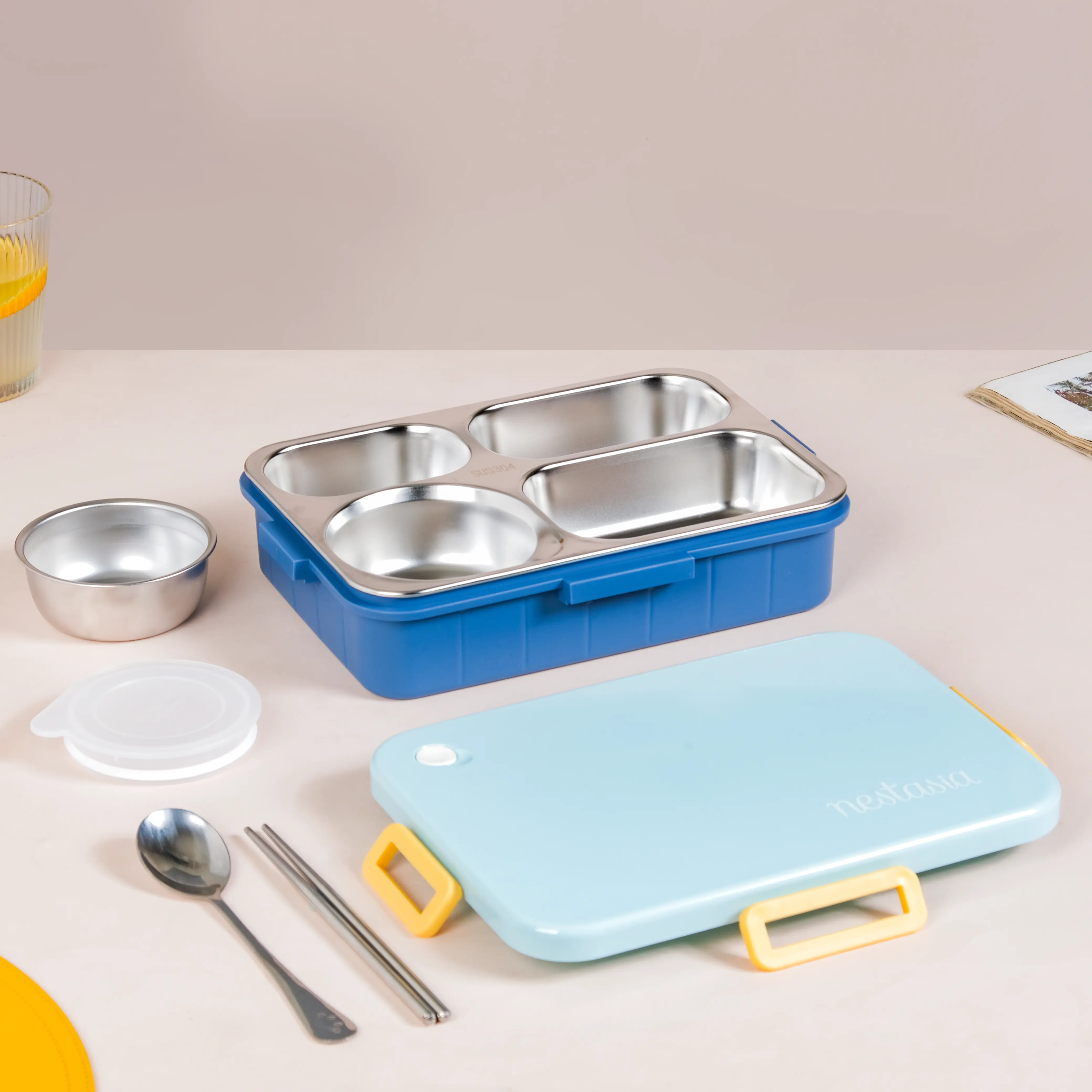 Stainless Steel Lunch Box With 4 Compartments Blue 900ml - Image 25