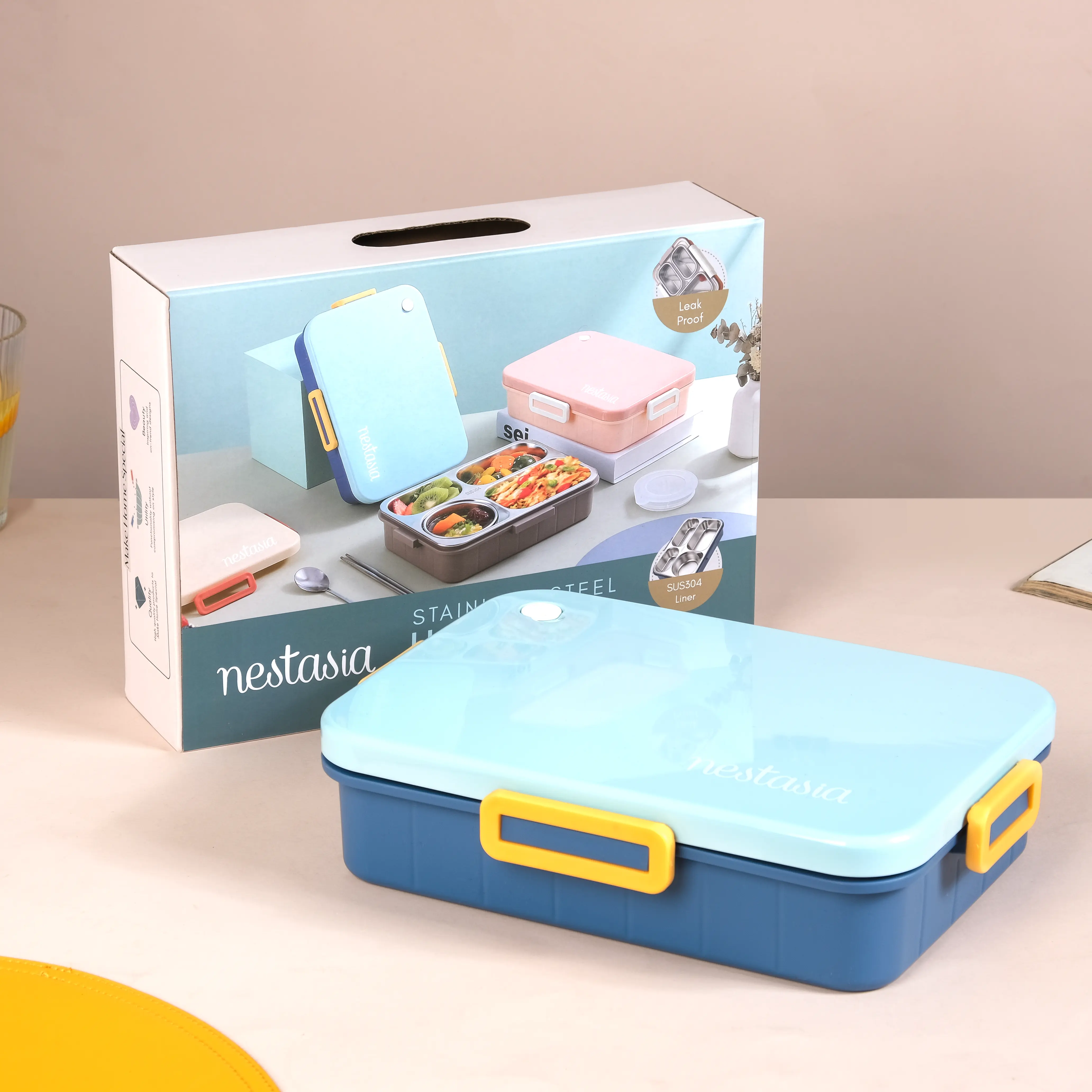 Stainless Steel Lunch Box With 4 Compartments Blue 900ml - Image 4