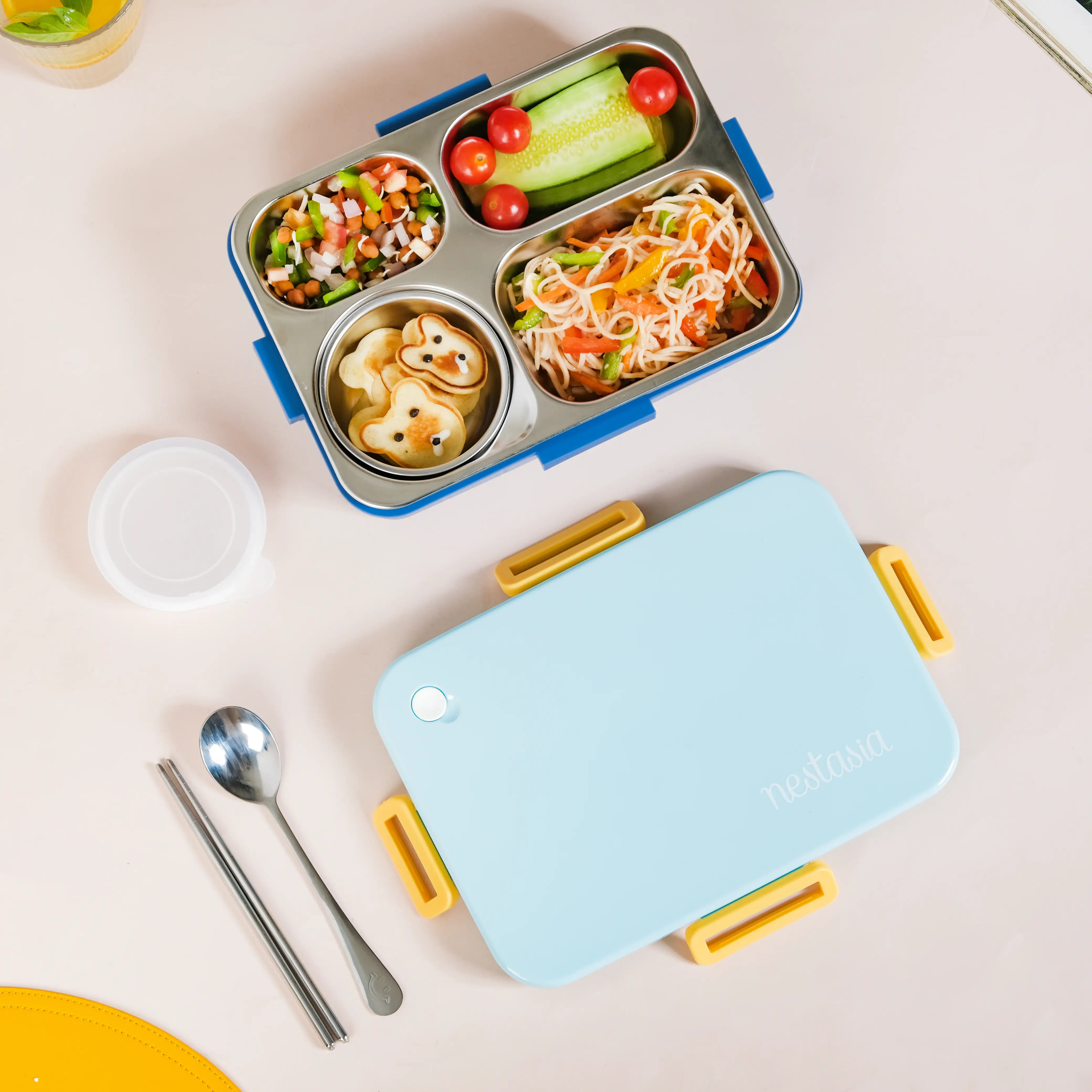 Stainless Steel Lunch Box With 4 Compartments Blue 900ml - Image 7