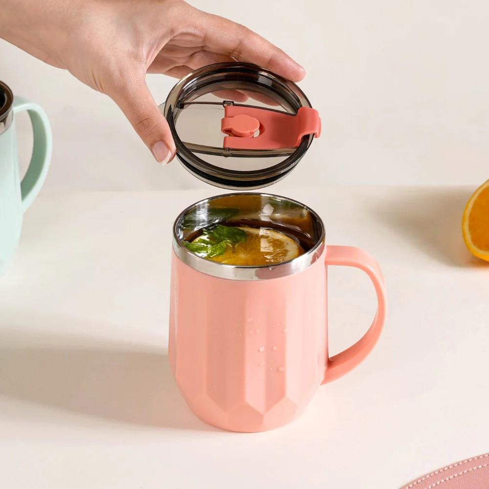 Stainless Steel Mug With Lid Set Of 2 Pink 400ml - Image 12