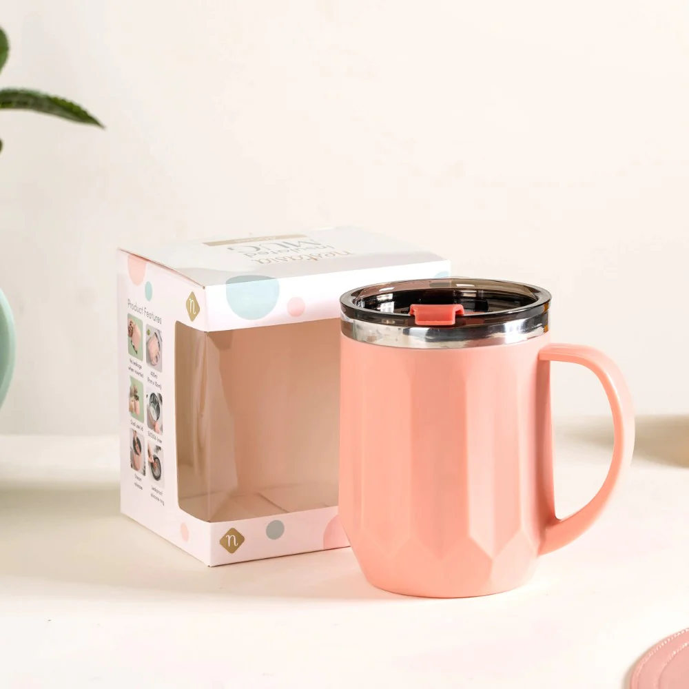 Stainless Steel Mug With Lid Set Of 2 Pink 400ml - Image 3