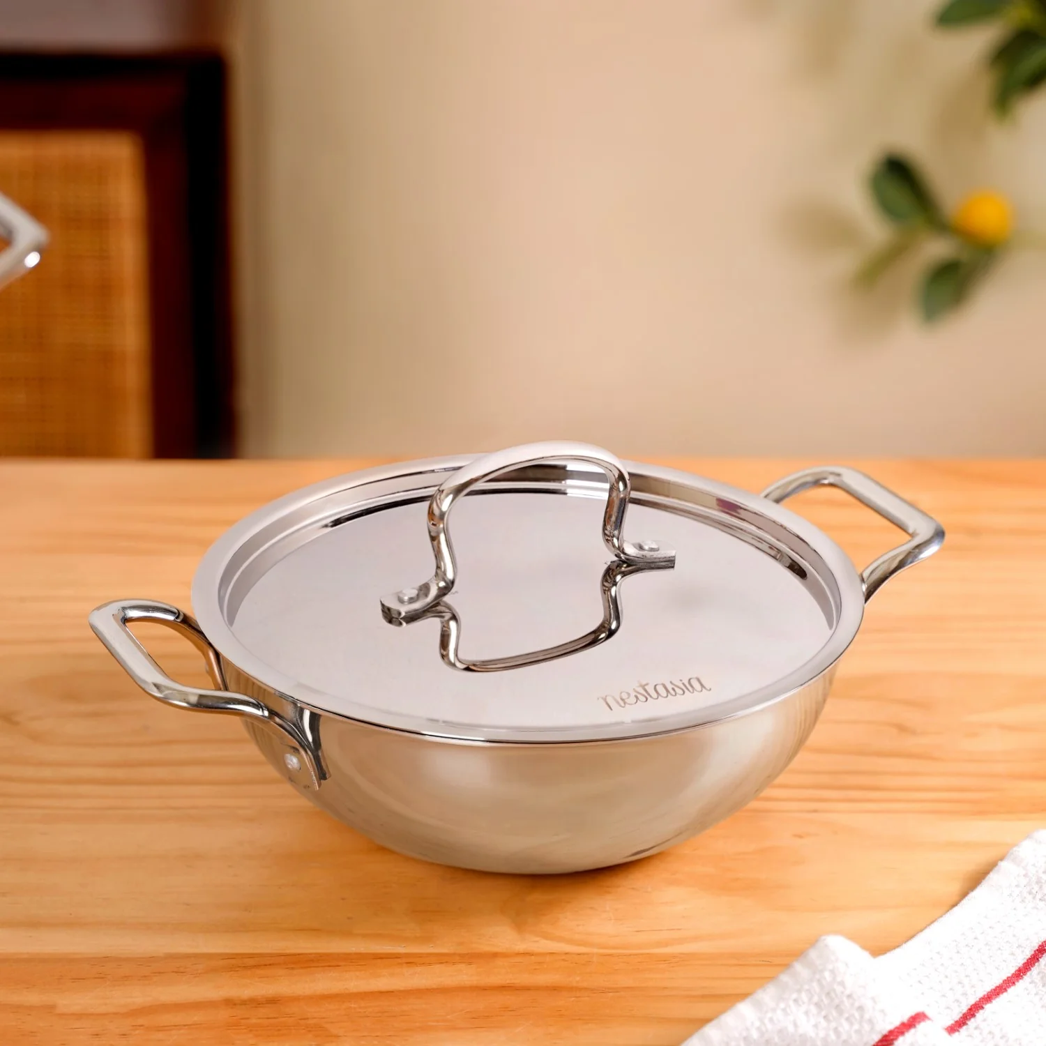 Stainless Steel Tri Ply Kadai With Lid 3000ml - Image 2