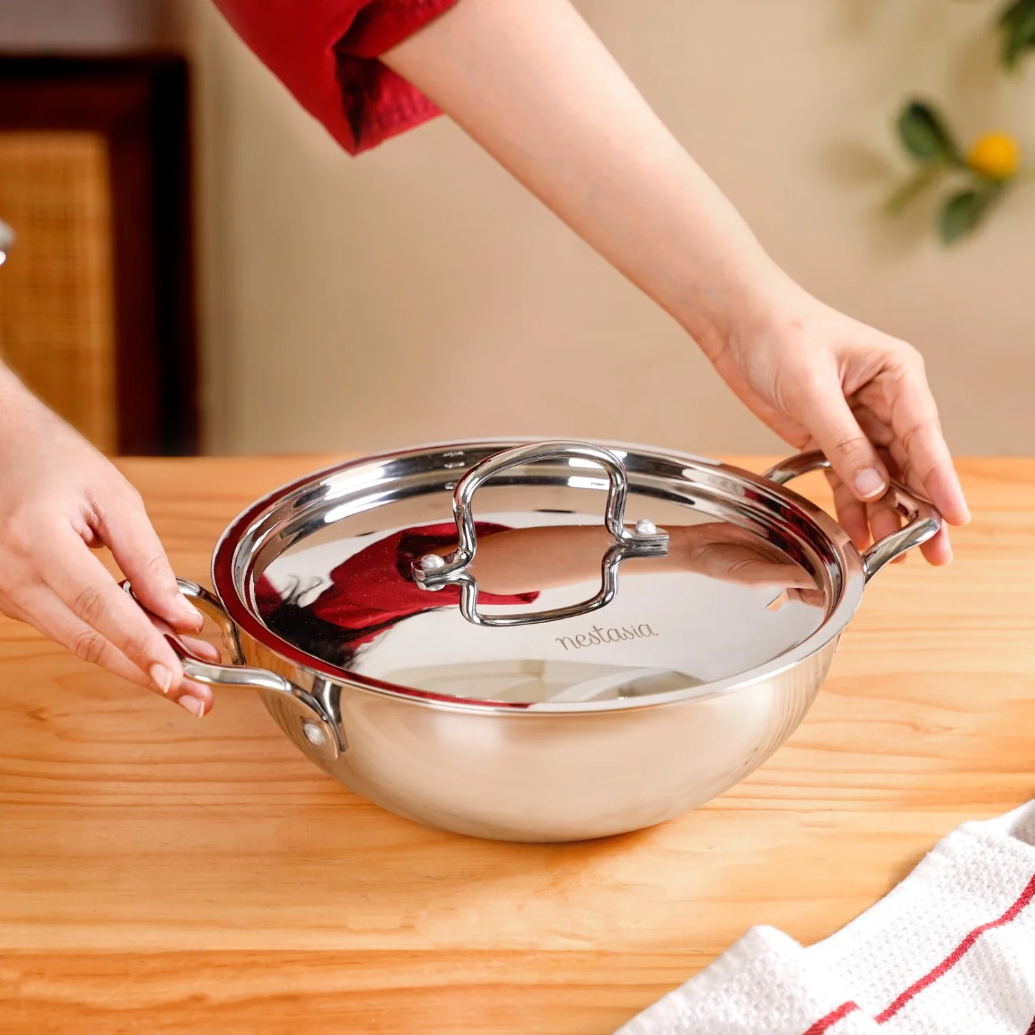 Stainless Steel Tri Ply Kadai With Lid 3000ml - Image 3
