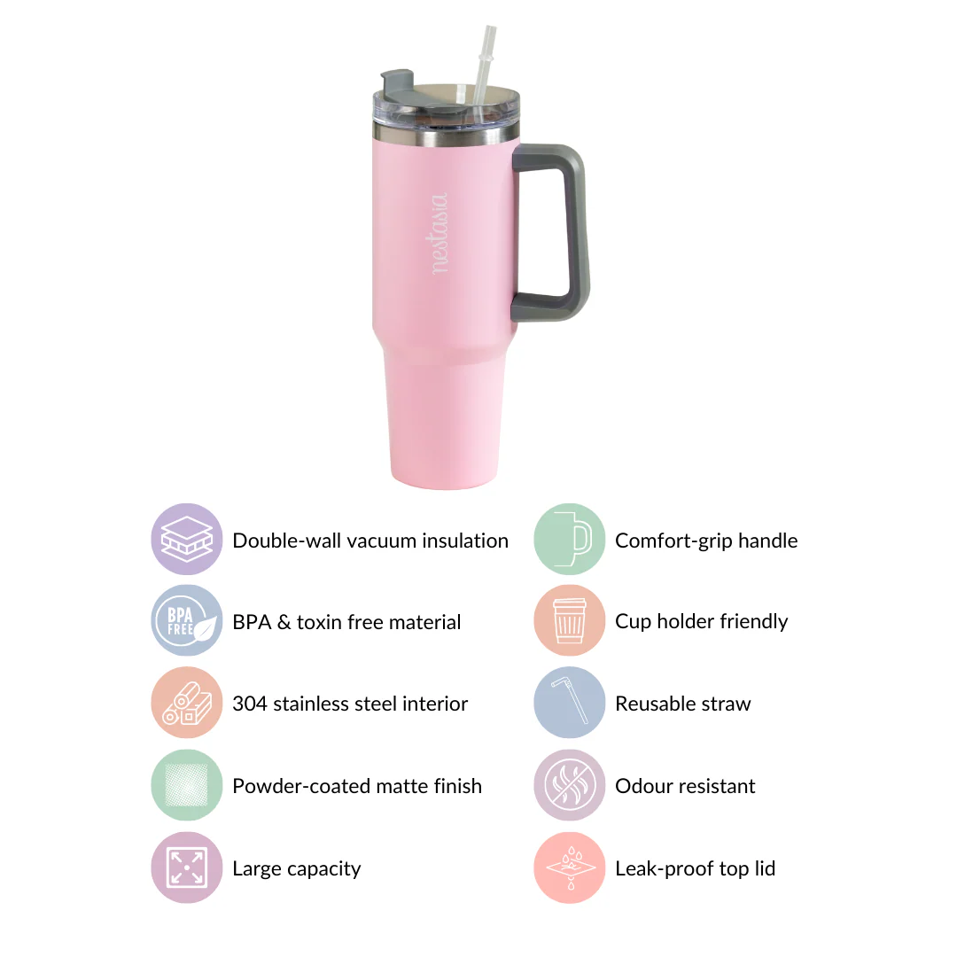 Stainless Steel Vacuum Insulated Tumbler With Lid Pink 1200ml - Image 5