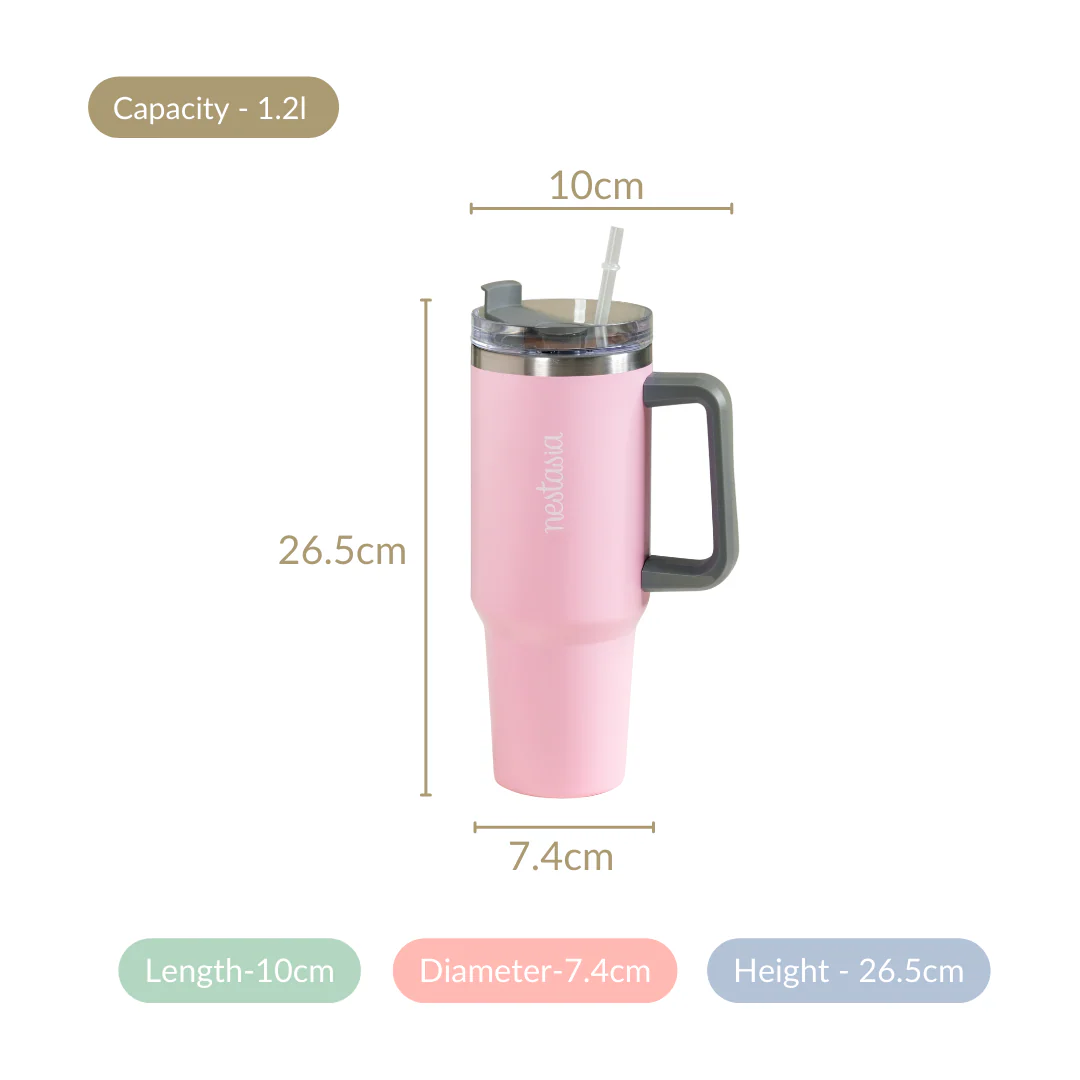 Stainless Steel Vacuum Insulated Tumbler With Lid Pink 1200ml - Image 6