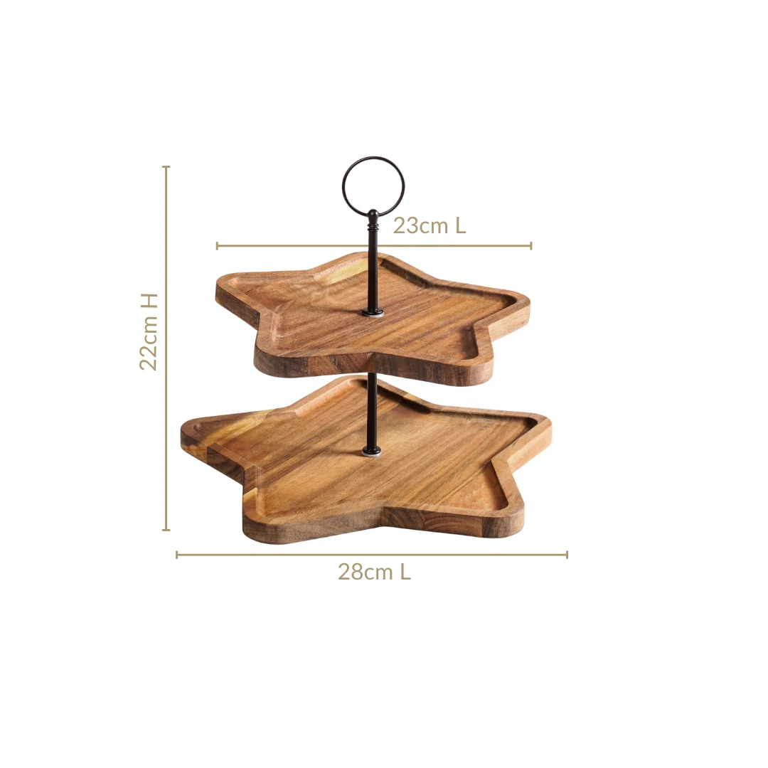 Star 2 Tier Wooden Cake Stand - Image 3