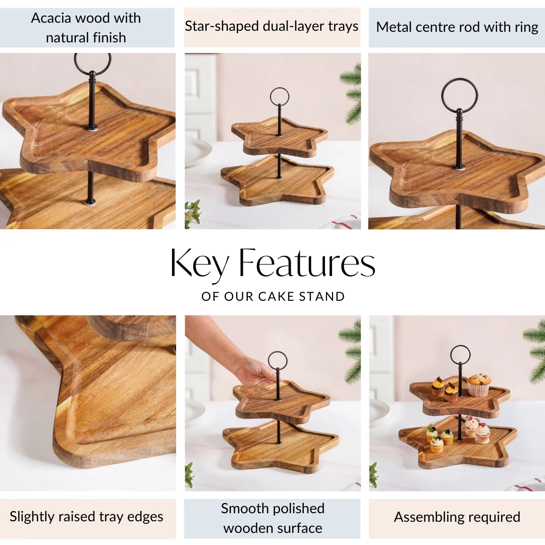 Star 2 Tier Wooden Cake Stand - Image 4