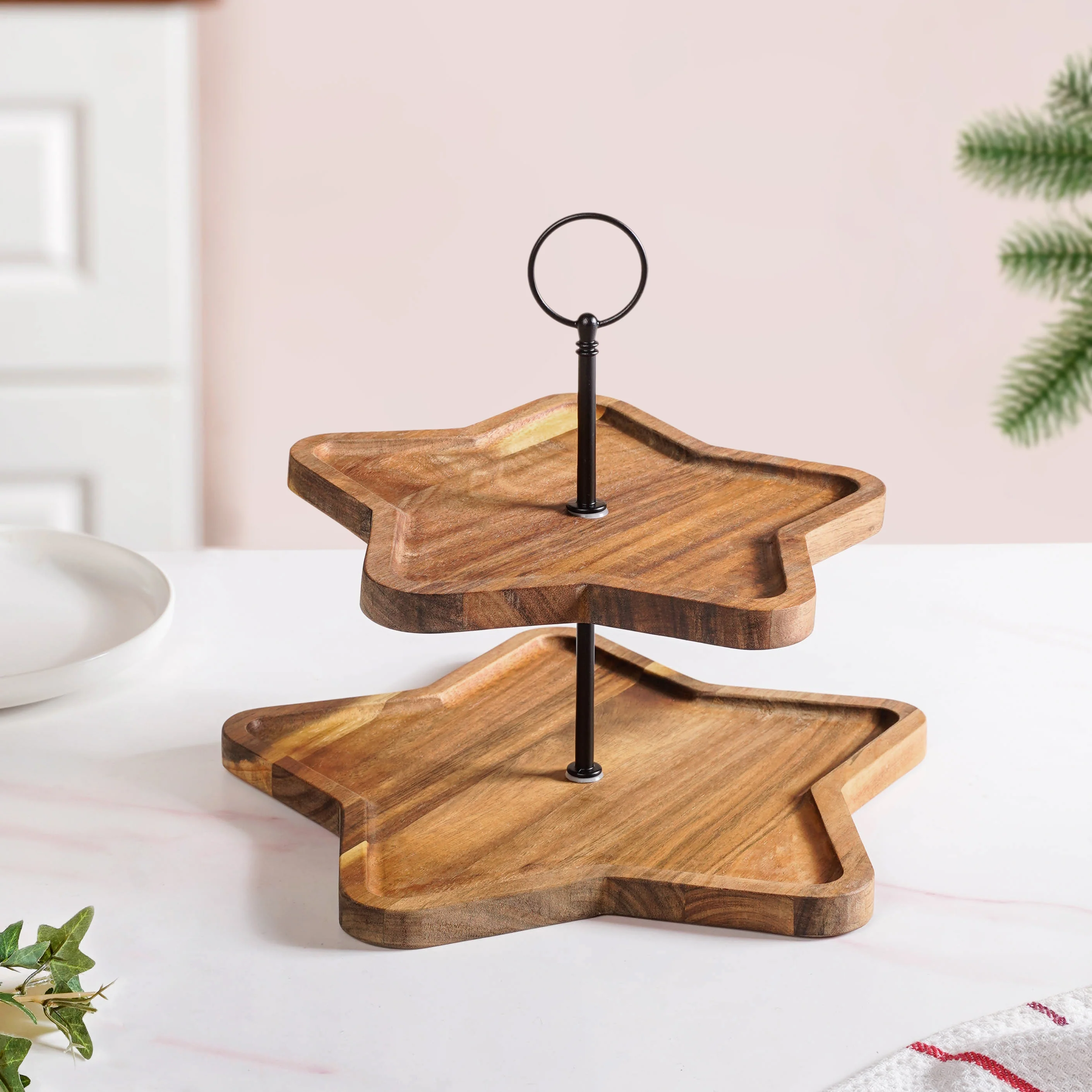 Star 2 Tier Wooden Cake Stand - Image 7