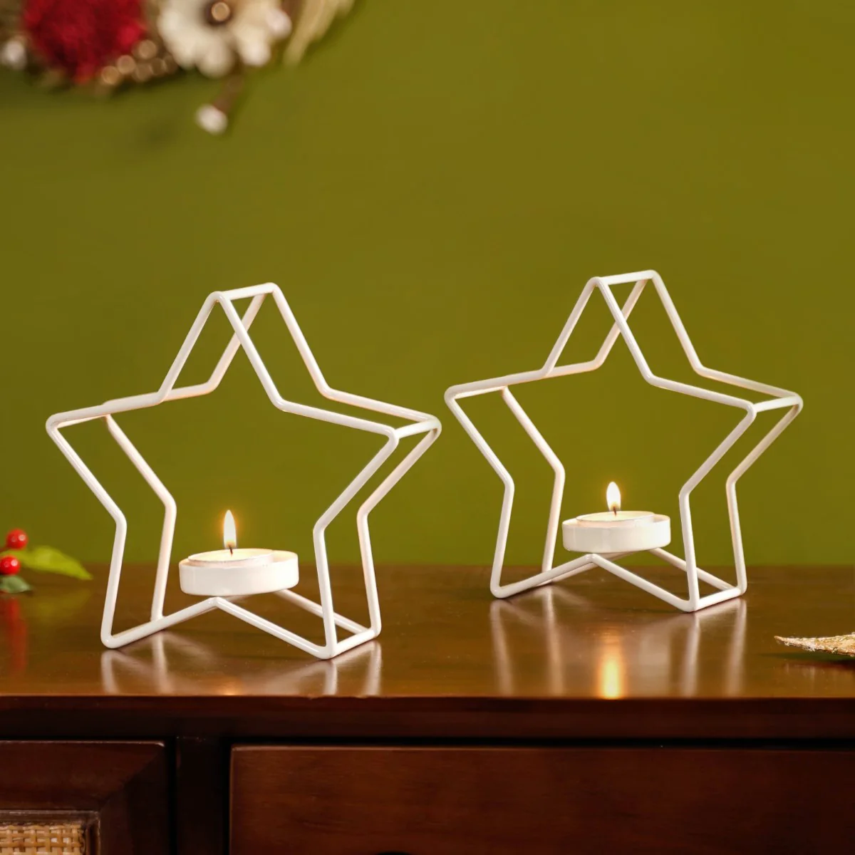 Star Candle Holder Set of 2 Off White