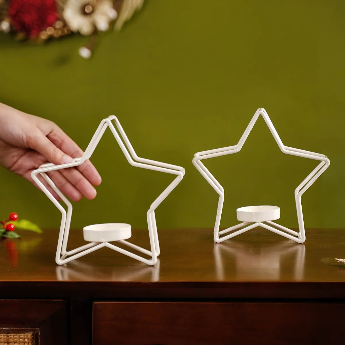 Star Candle Holder Set of 2 Off White - Image 2