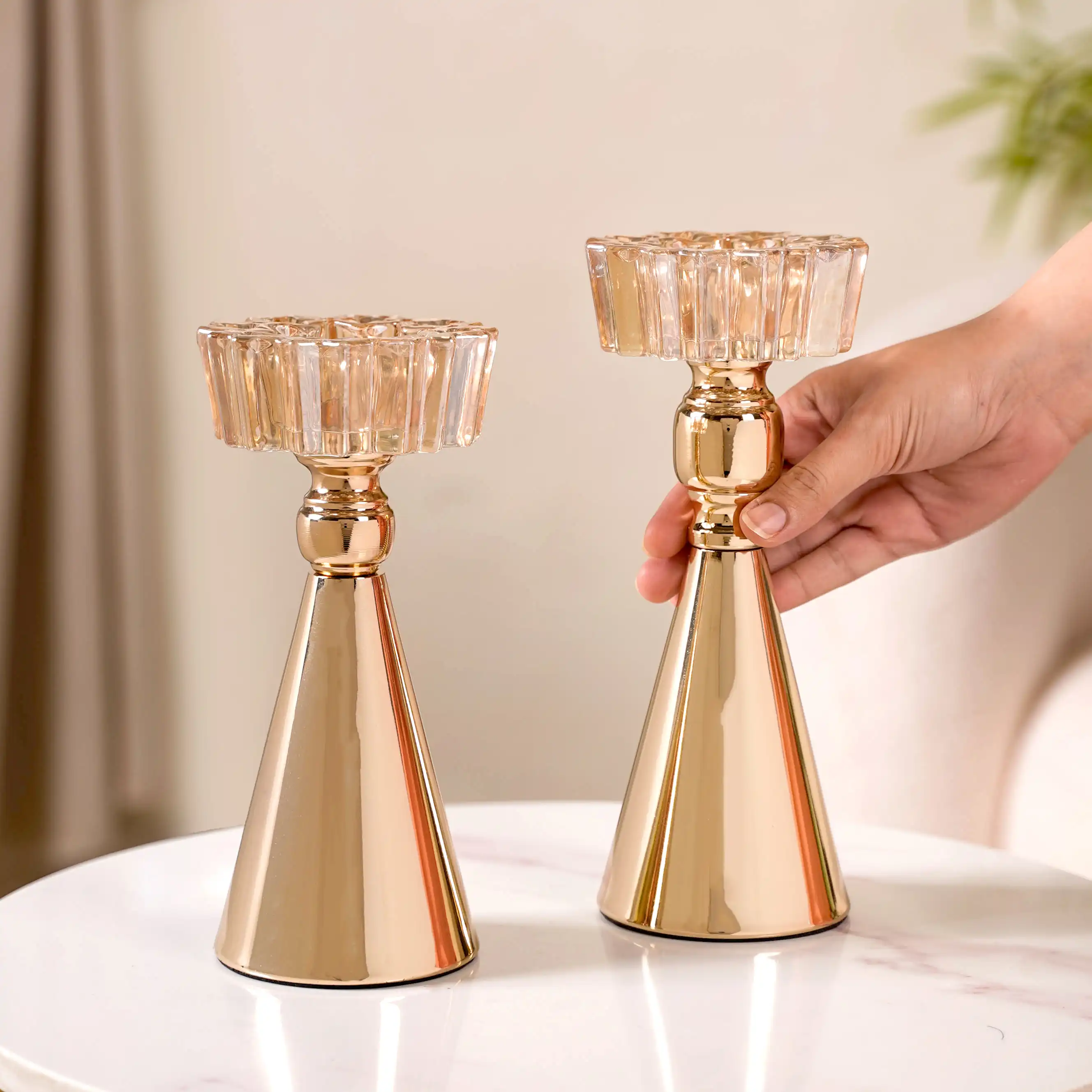 Star Crystal Gold Candle Holder Set Of 2 - Image 2
