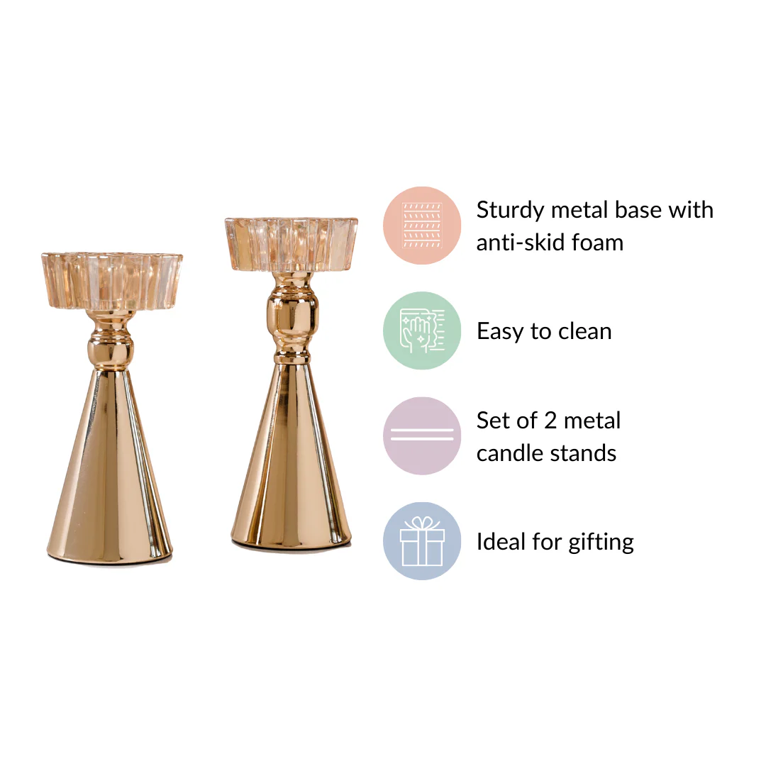 Star Crystal Gold Candle Holder Set Of 2 - Image 4