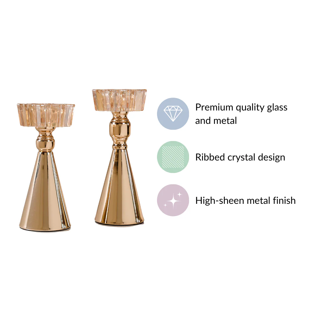 Star Crystal Gold Candle Holder Set Of 2 - Image 5