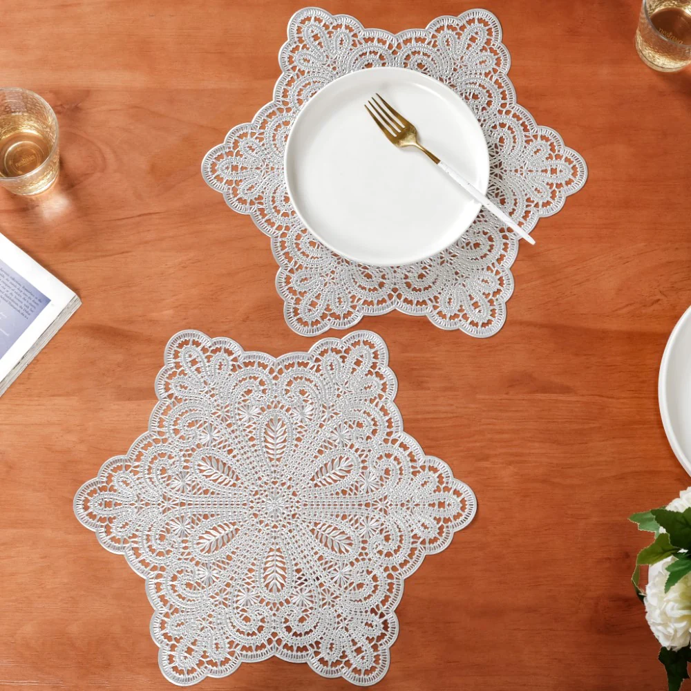 Star Shaped Cutwork Table Mat Silver Set Of 6 - Image 2