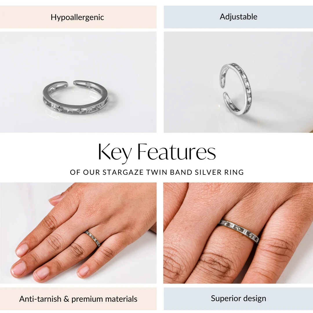 Stargaze Twin Band Silver Ring - Image 4