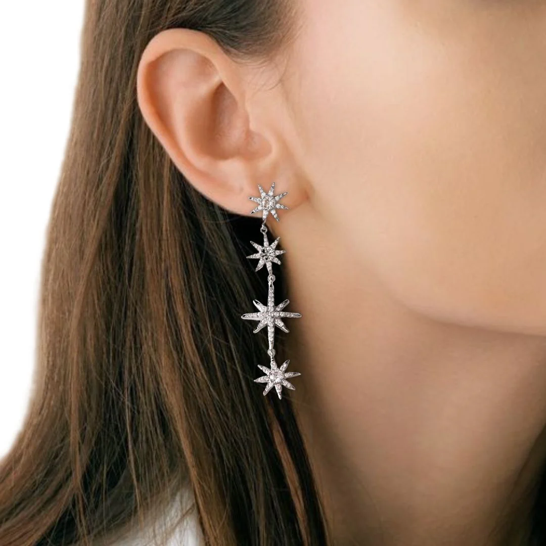 Starry Night Stone Studded Silver Earrings - Image 2