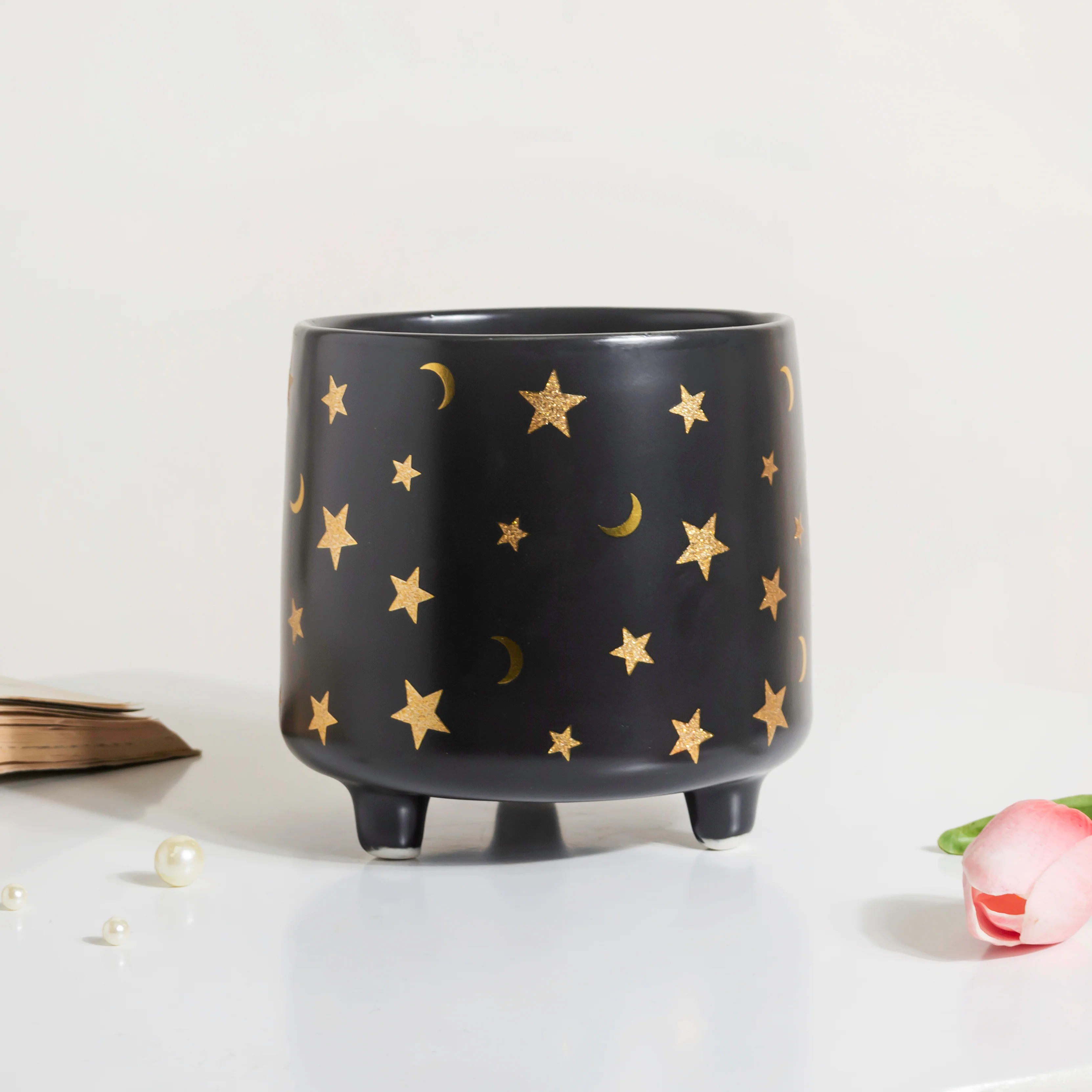 Stars and Moons Black Ceramic Planter Large - Image 2