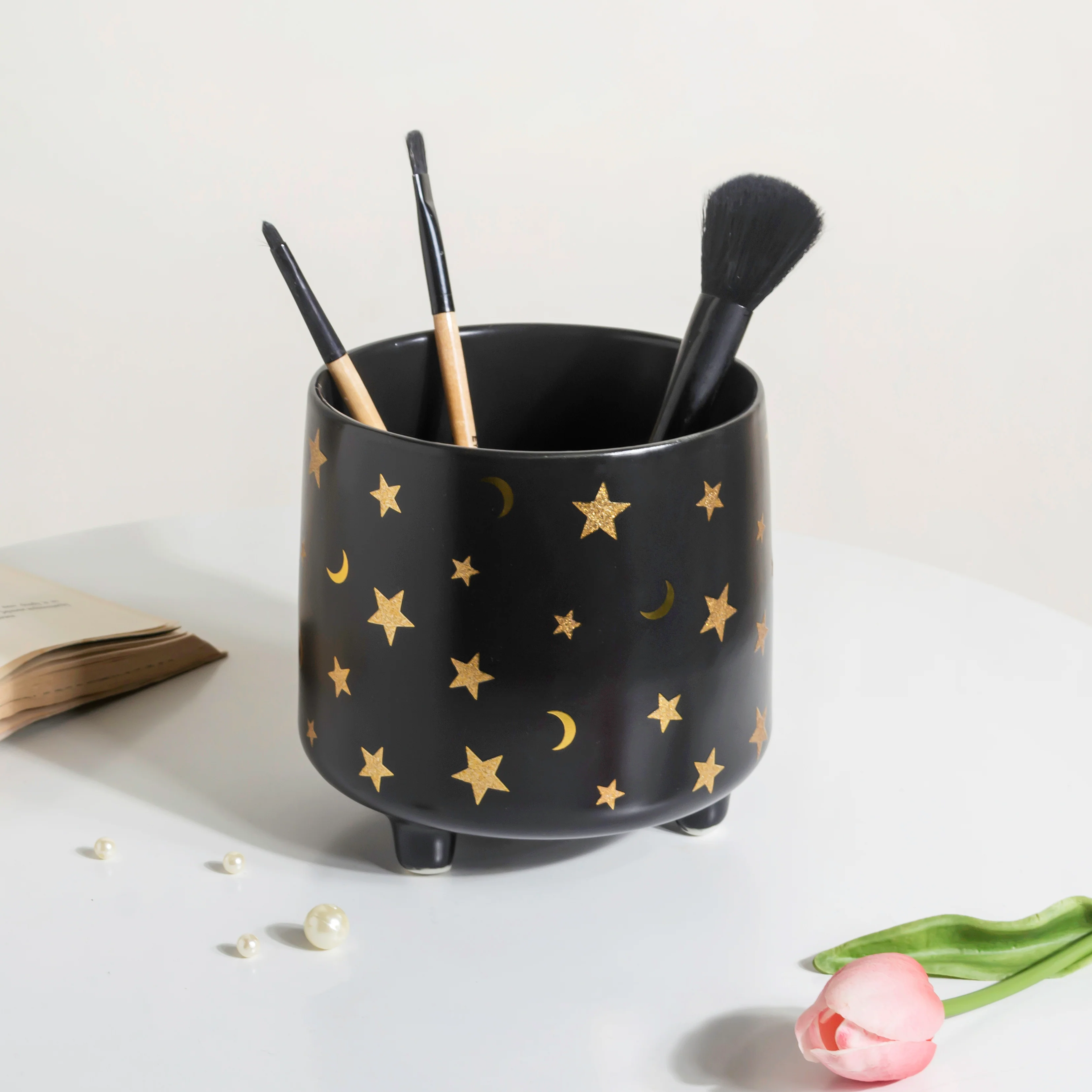 Stars and Moons Black Ceramic Planter Large - Image 3