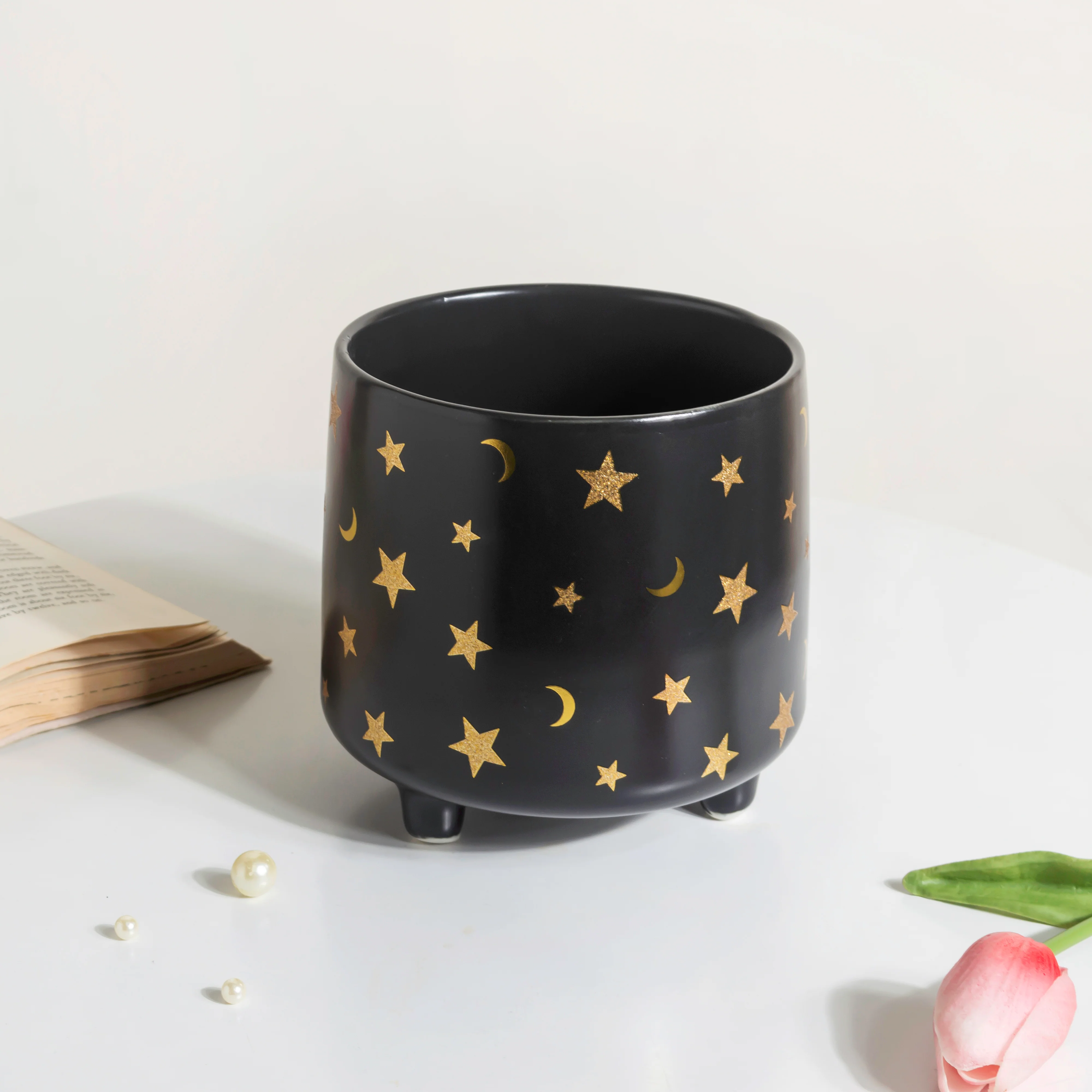 Stars and Moons Black Ceramic Planter Large - Image 5