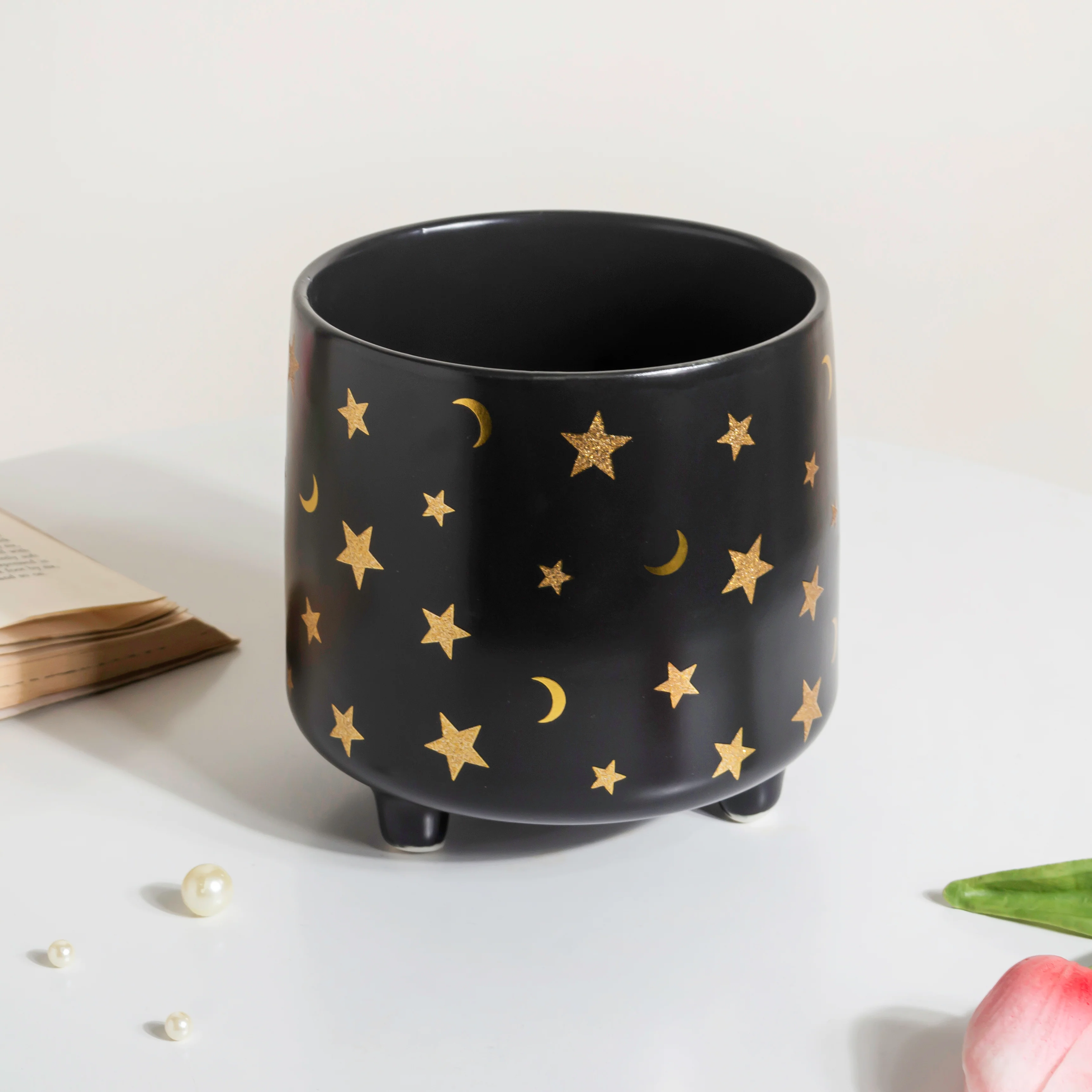Stars and Moons Black Ceramic Planter Large - Image 6