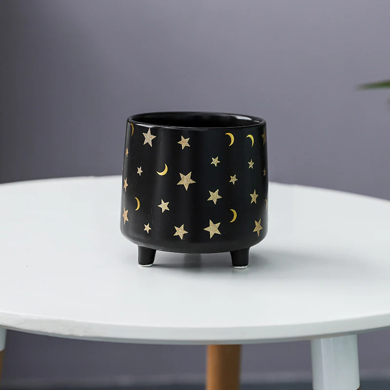 Stars and Moons Black Ceramic Planter Large - Image 7