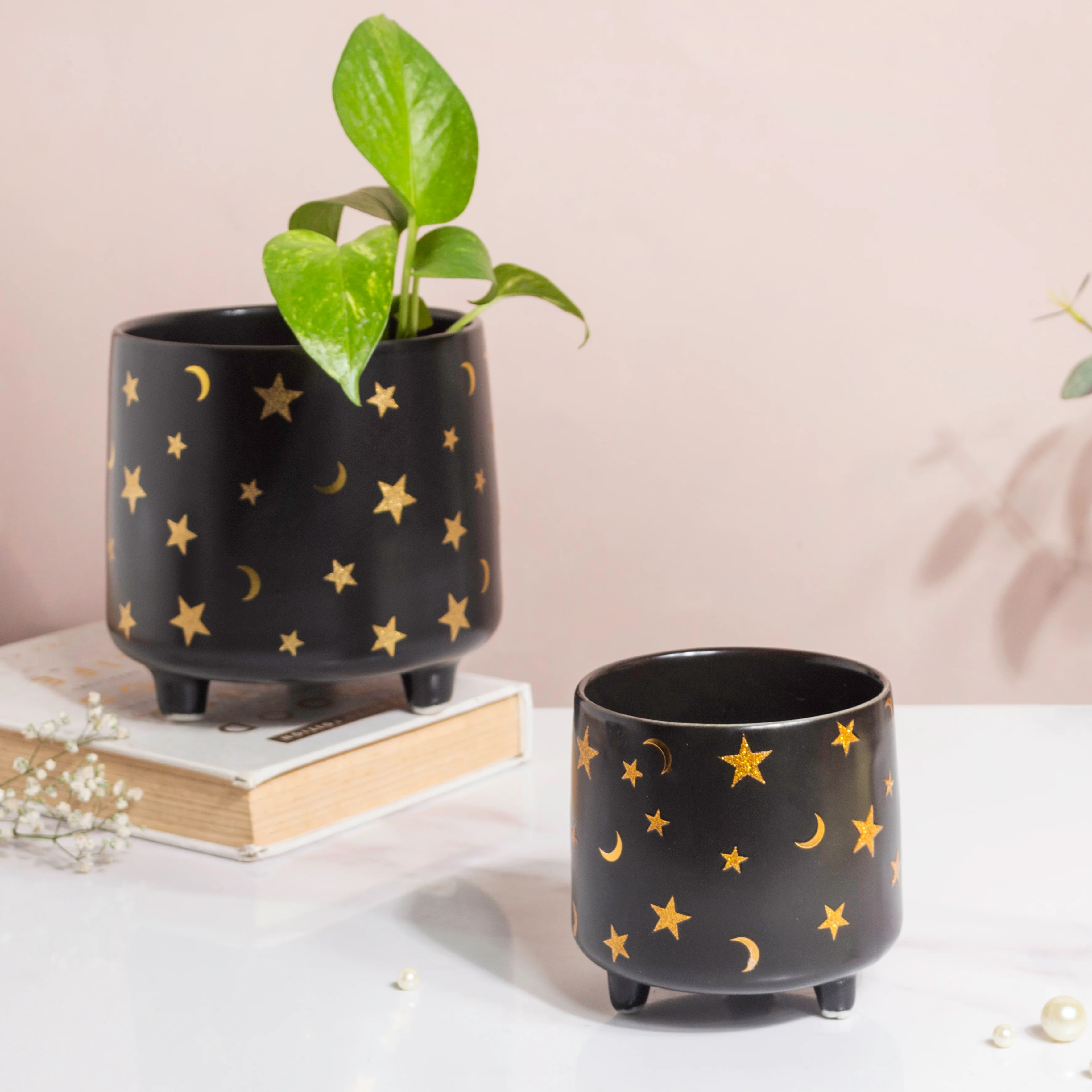Stars and Moons Black Ceramic Planter Large - Image 9