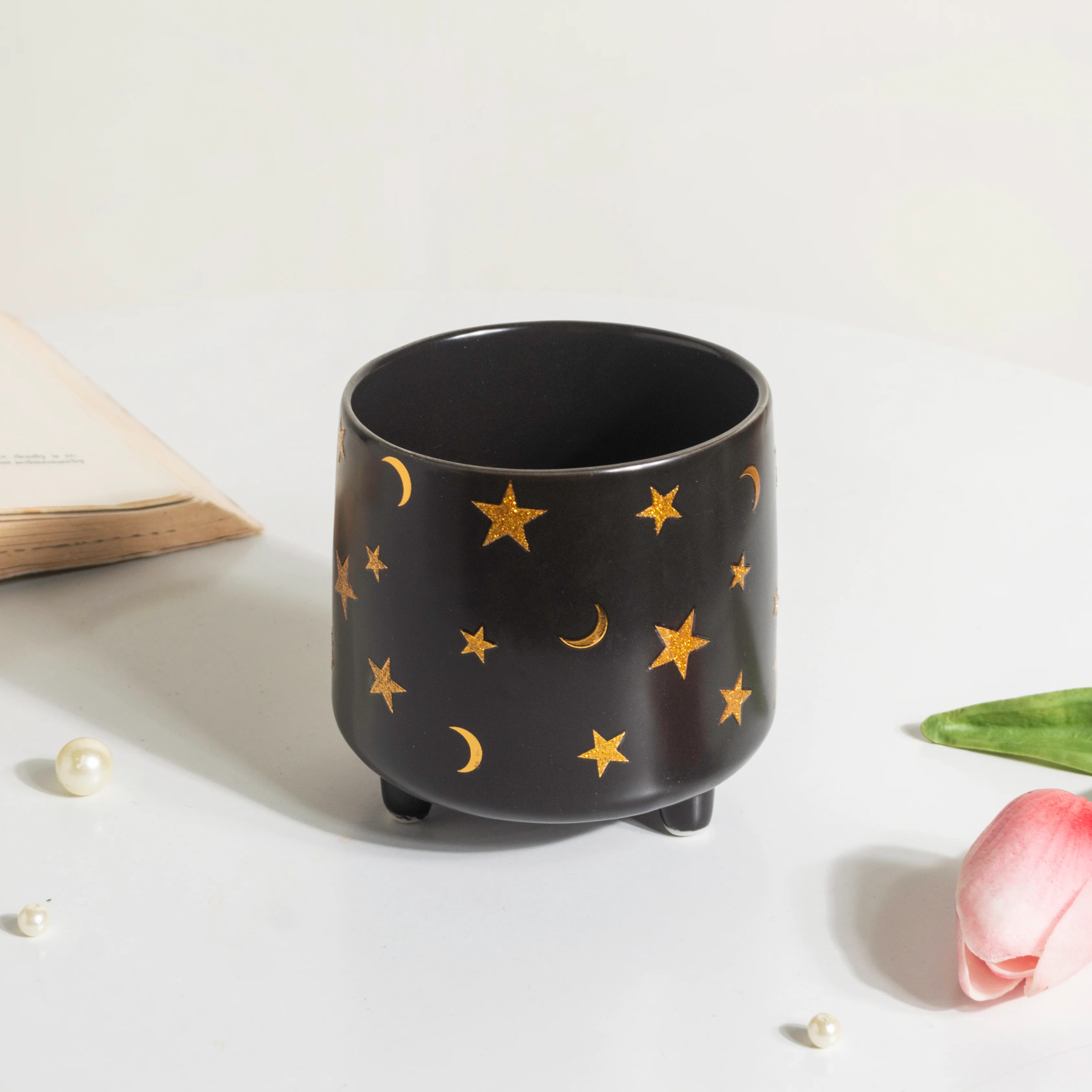 Stars and Moons Black Ceramic Planter Small - Image 5