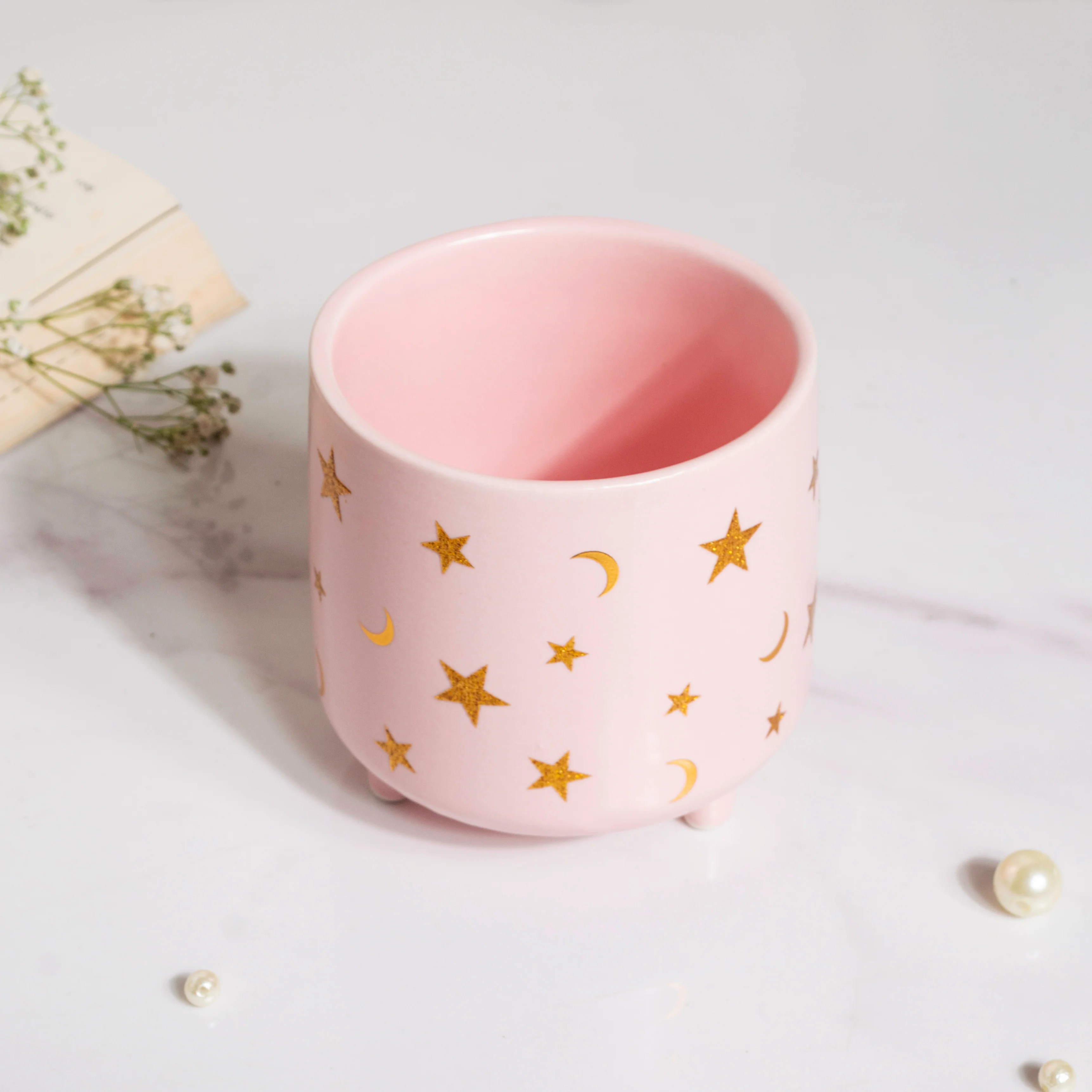 Stars and Moons Pink Ceramic Planter Small - Image 6