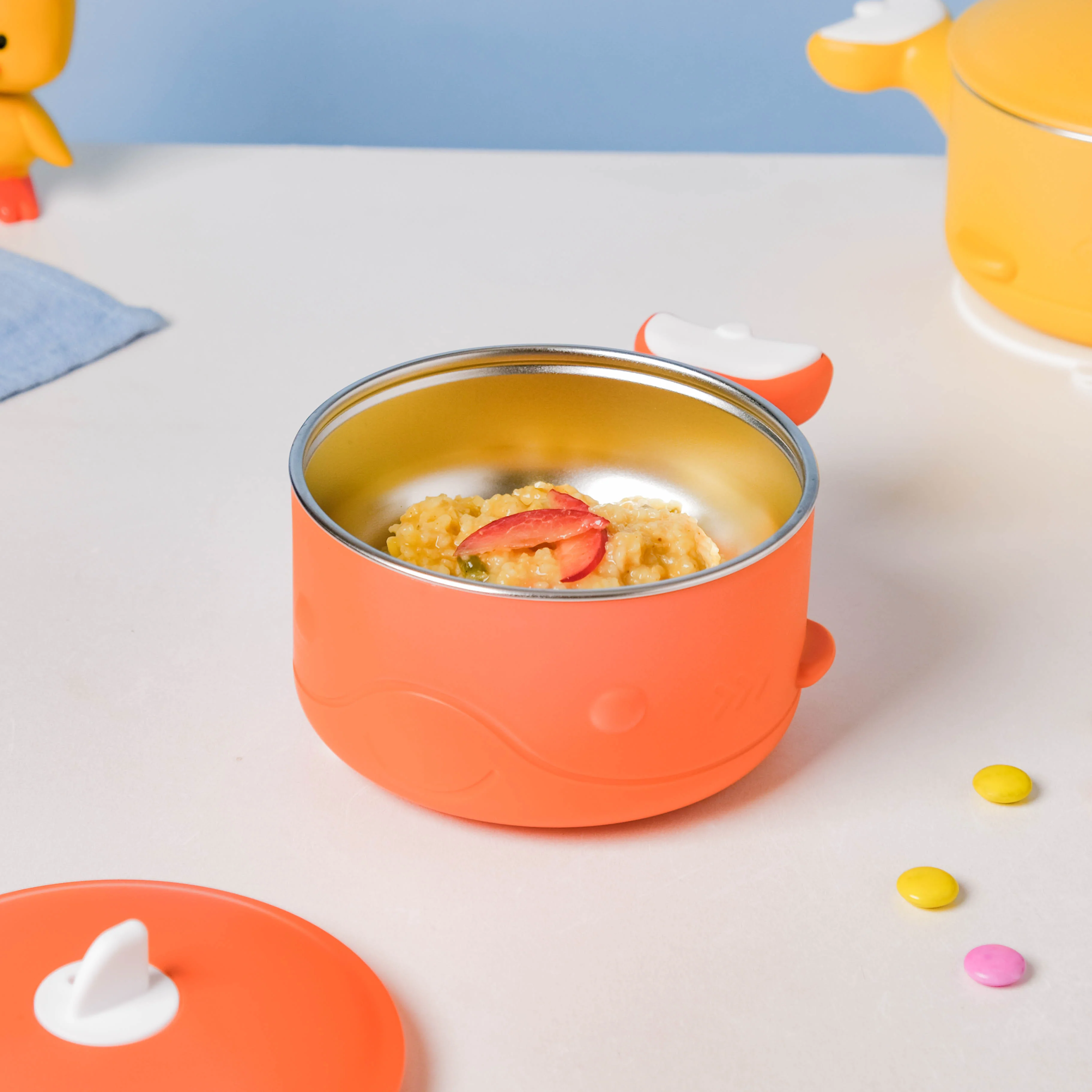 Stay Warm Steel Bowl With Suction Base Orange 350 ml - Image 14
